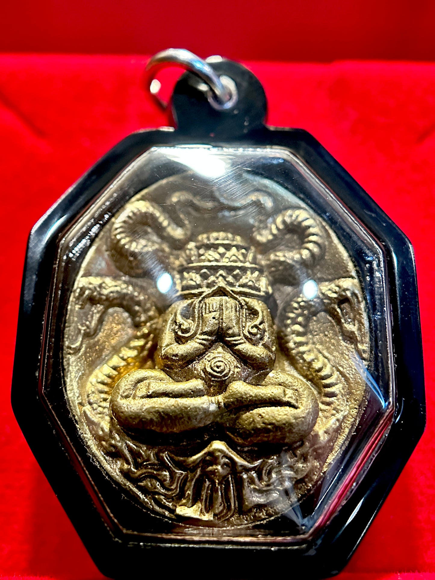 Phra Pidta Naga & Hanuman Amulet (Bronze Finish / Black Case)