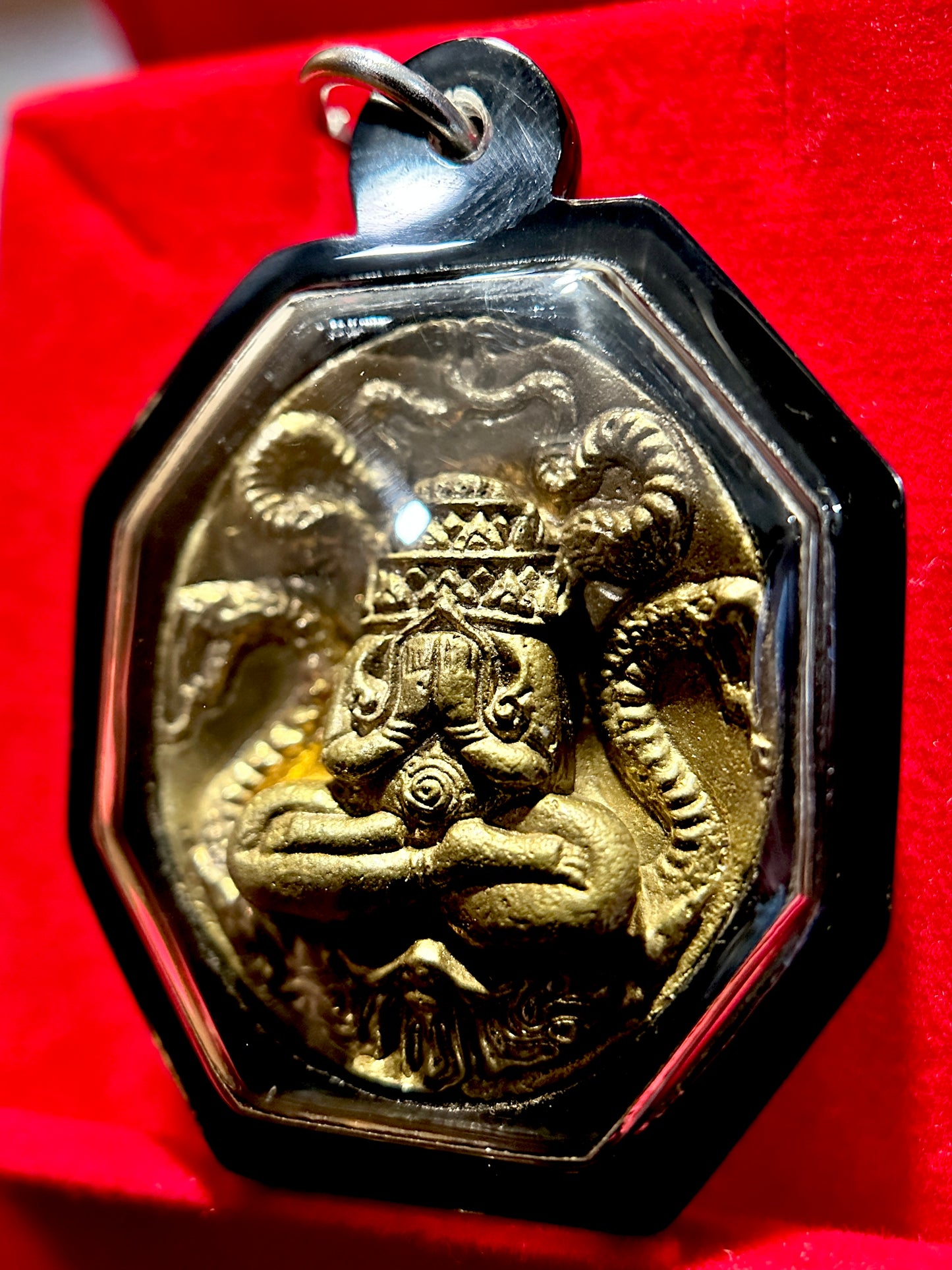 Phra Pidta Naga & Hanuman Amulet (Bronze Finish / Black Case)