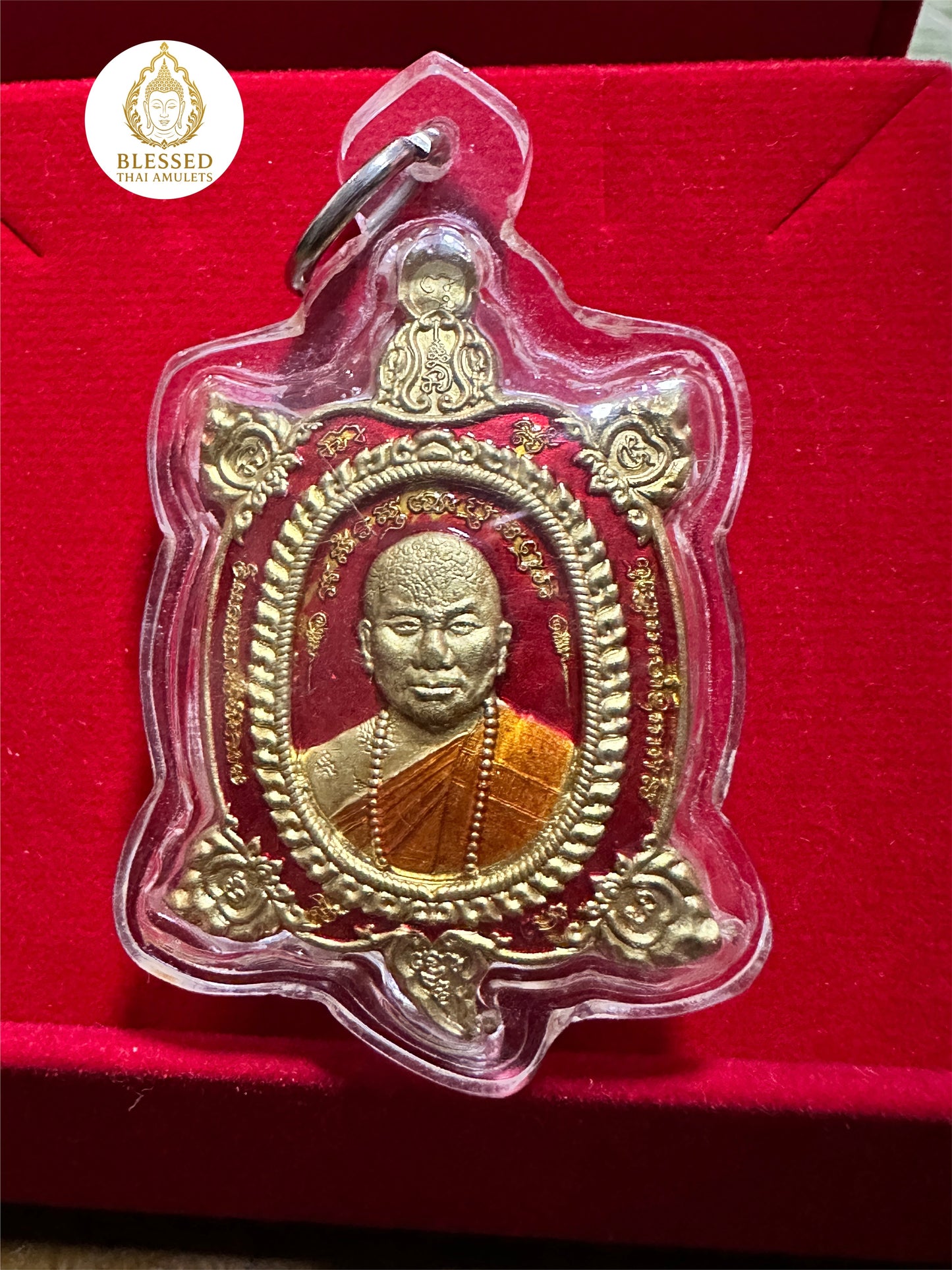 Luang Pu Udomsap Turtle Amulet (Red/Gold)