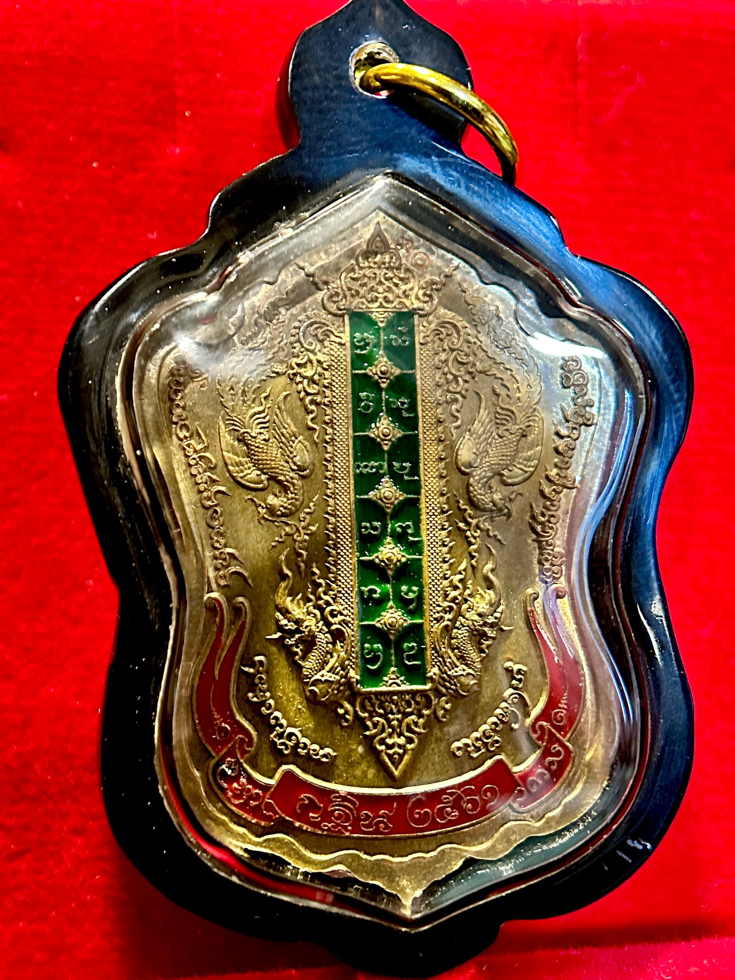Tao Wessuwan & Rahu Guardian Amulet with Emerald Yantra Column