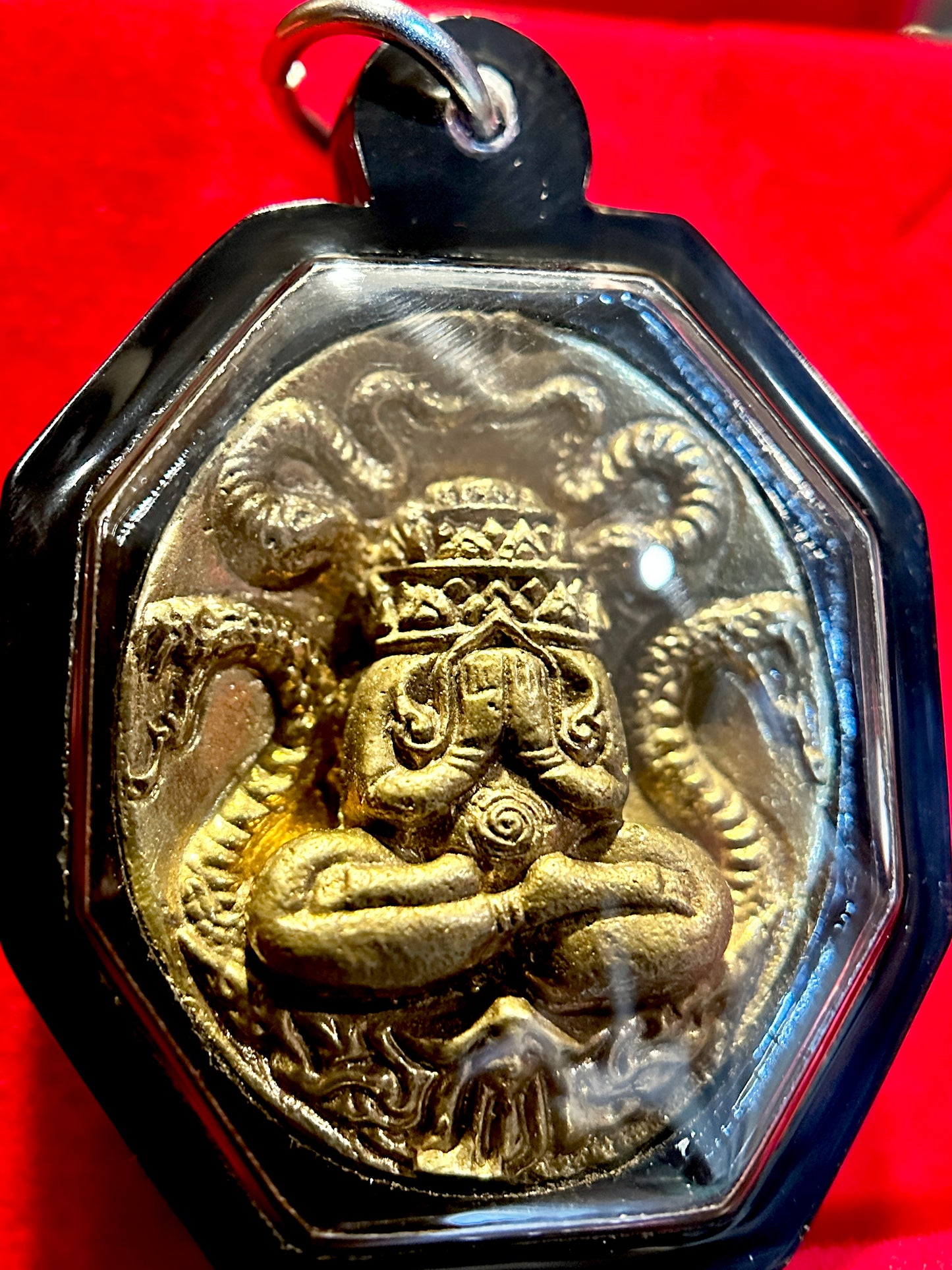 Phra Pidta Naga & Hanuman Amulet (Bronze Finish / Black Case)
