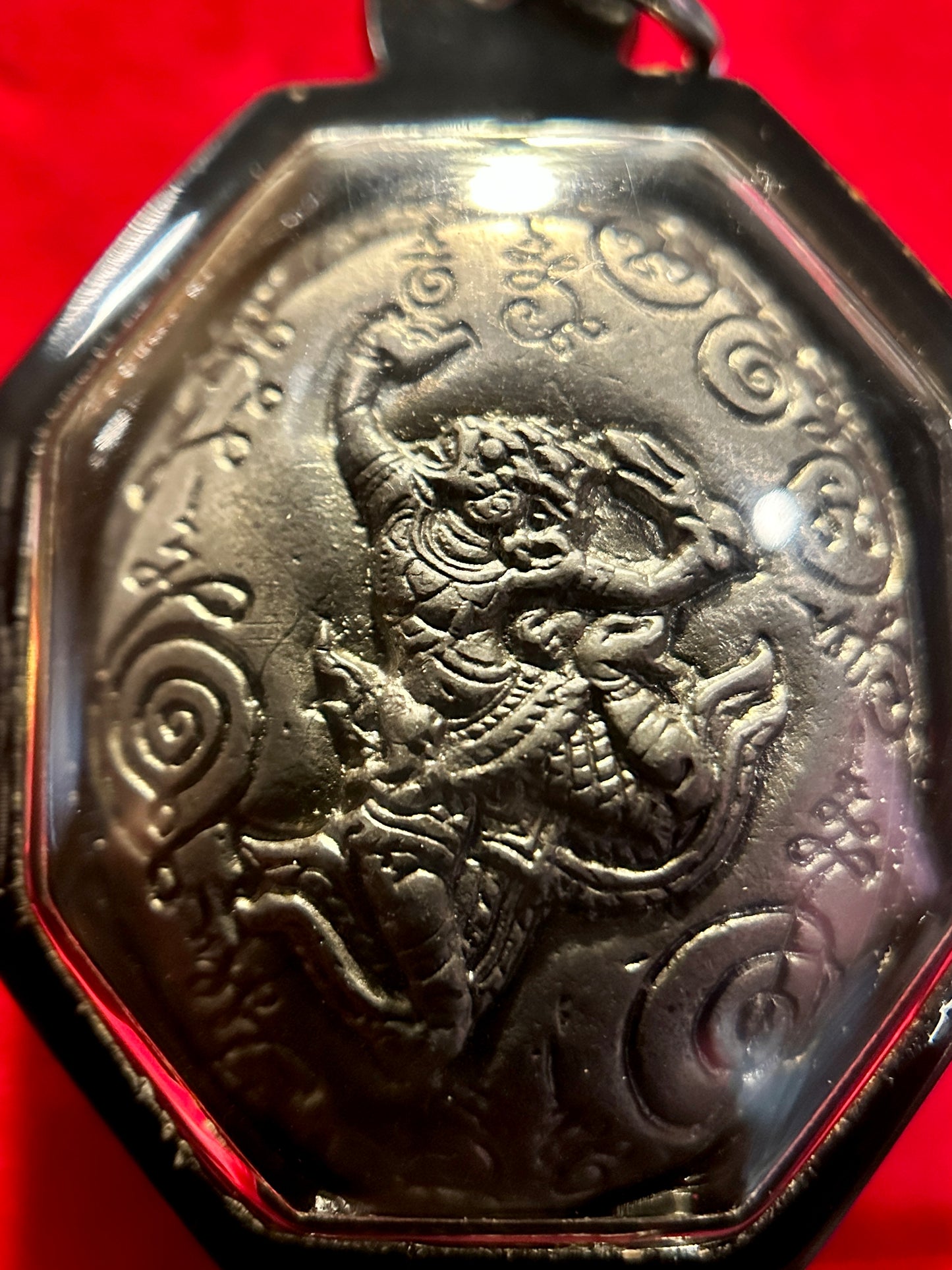 Phra Pidta Naga & Hanuman Amulet (Stone Finish / Black Case)