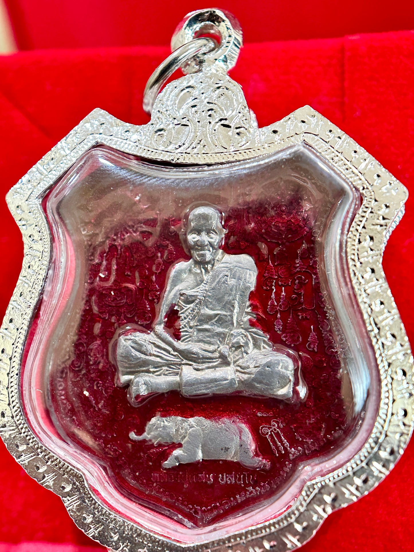 Sacred Elephant Amulet (Red & Silver)
