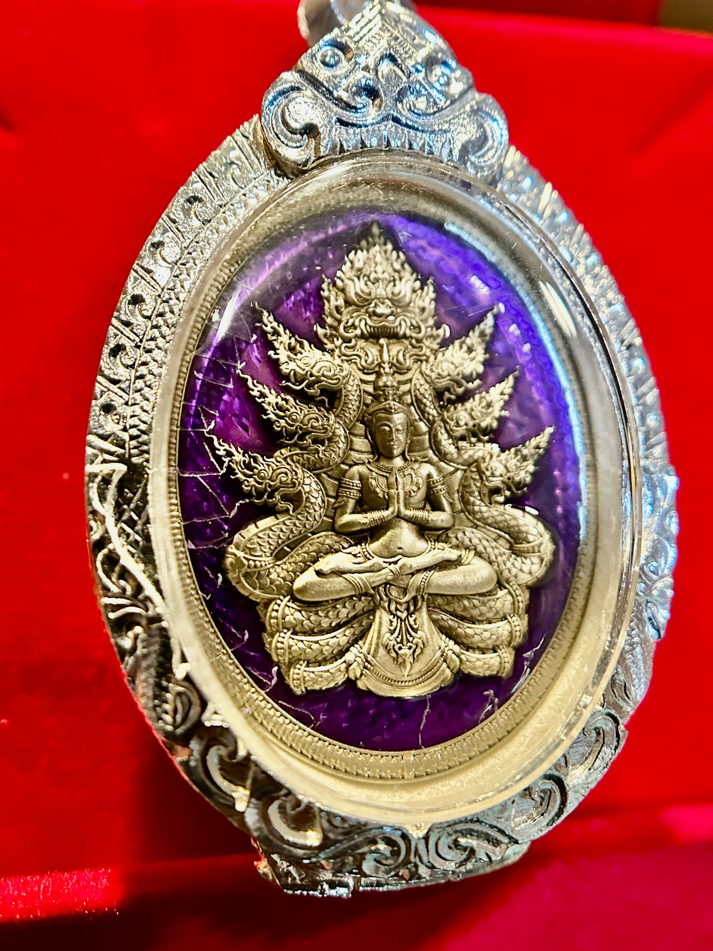 Buddha & Naga Amulet – Silver Temple Guardian