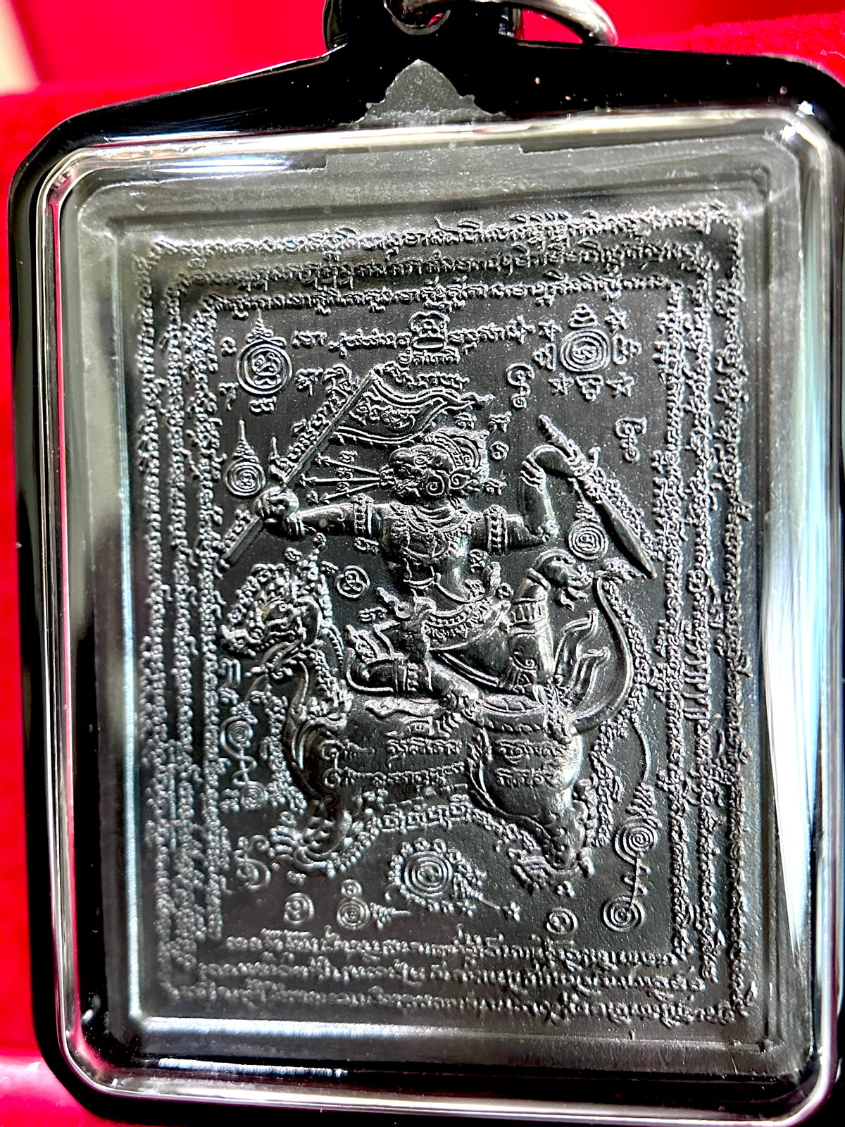 Hanuman, Monk & Elephant Amulet (Dark Steel – Black Case)