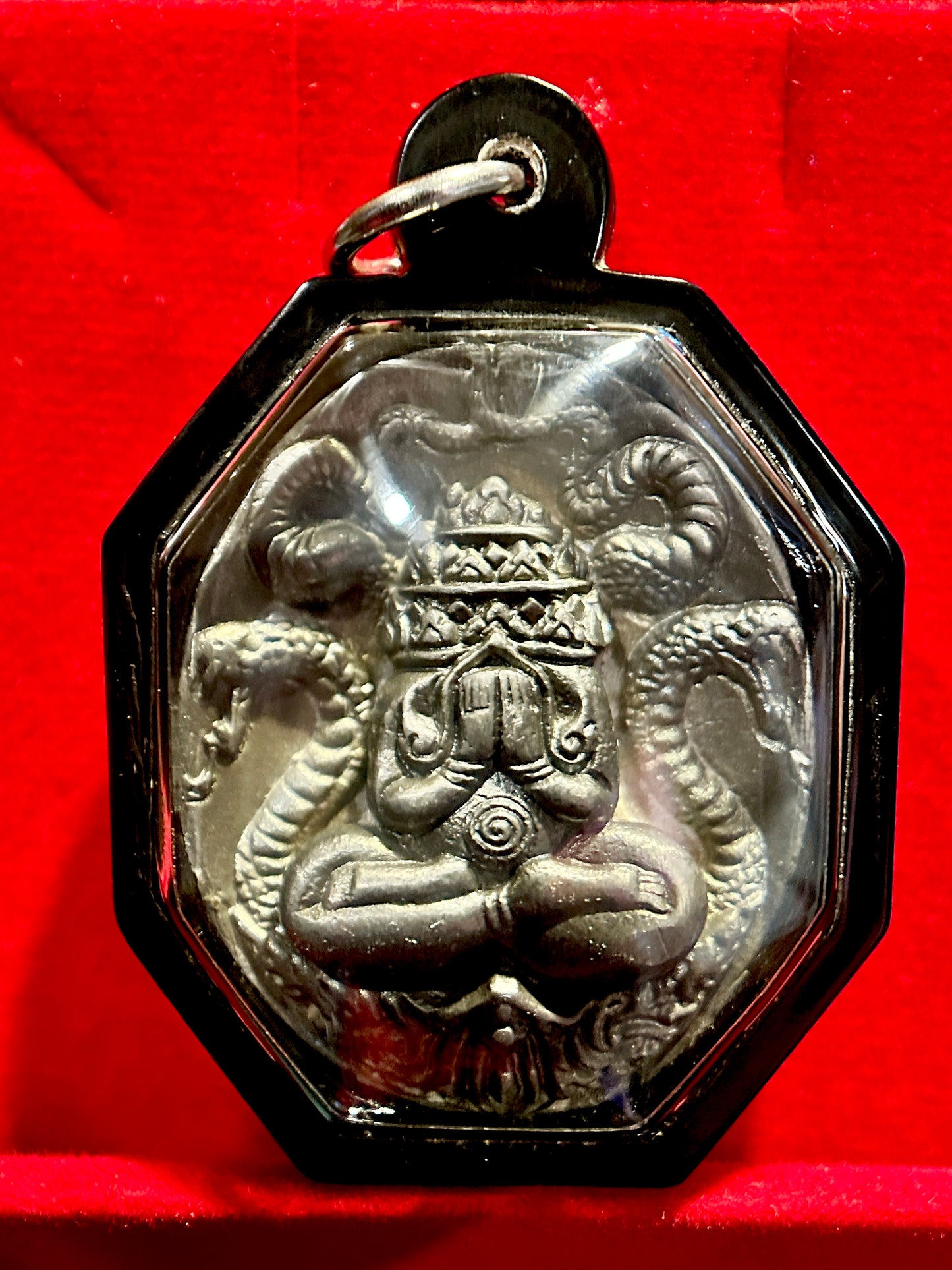 Phra Pidta Naga & Hanuman Amulet (Stone Finish / Black Case)