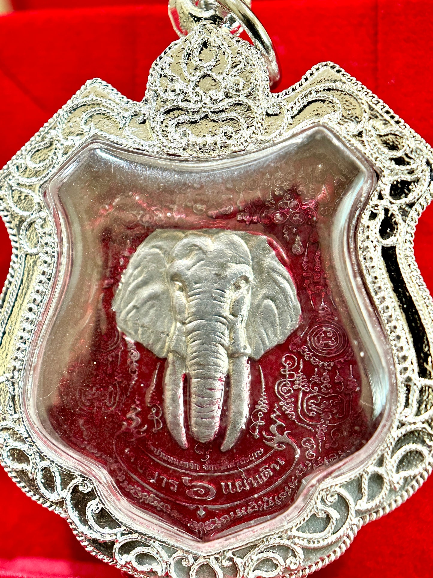 Sacred Elephant Amulet (Red & Silver)