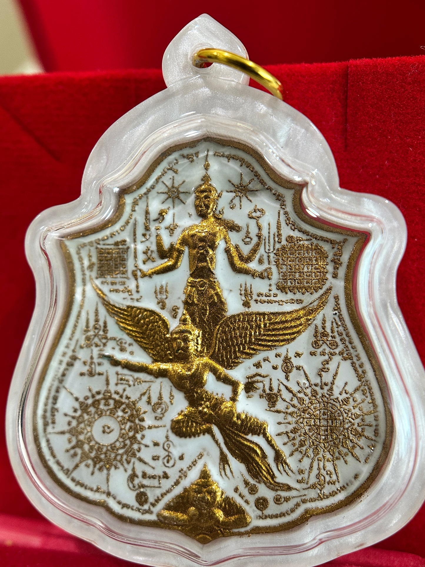 Phra Narai Riding Garuda & Erawan (White/Gold)