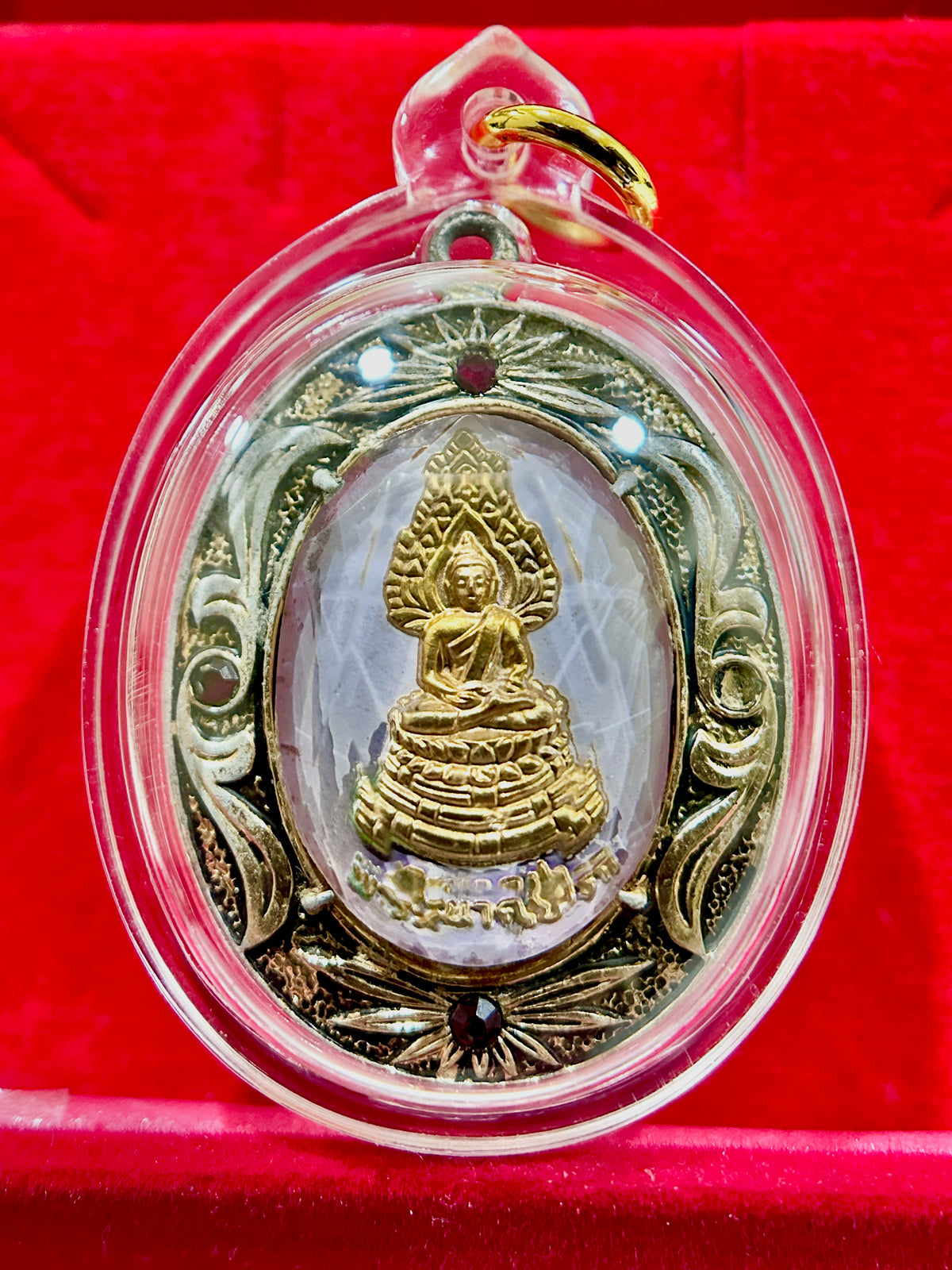 Luang Phor Wat Rai Khing – Lavender Crystal & Gold Amulet