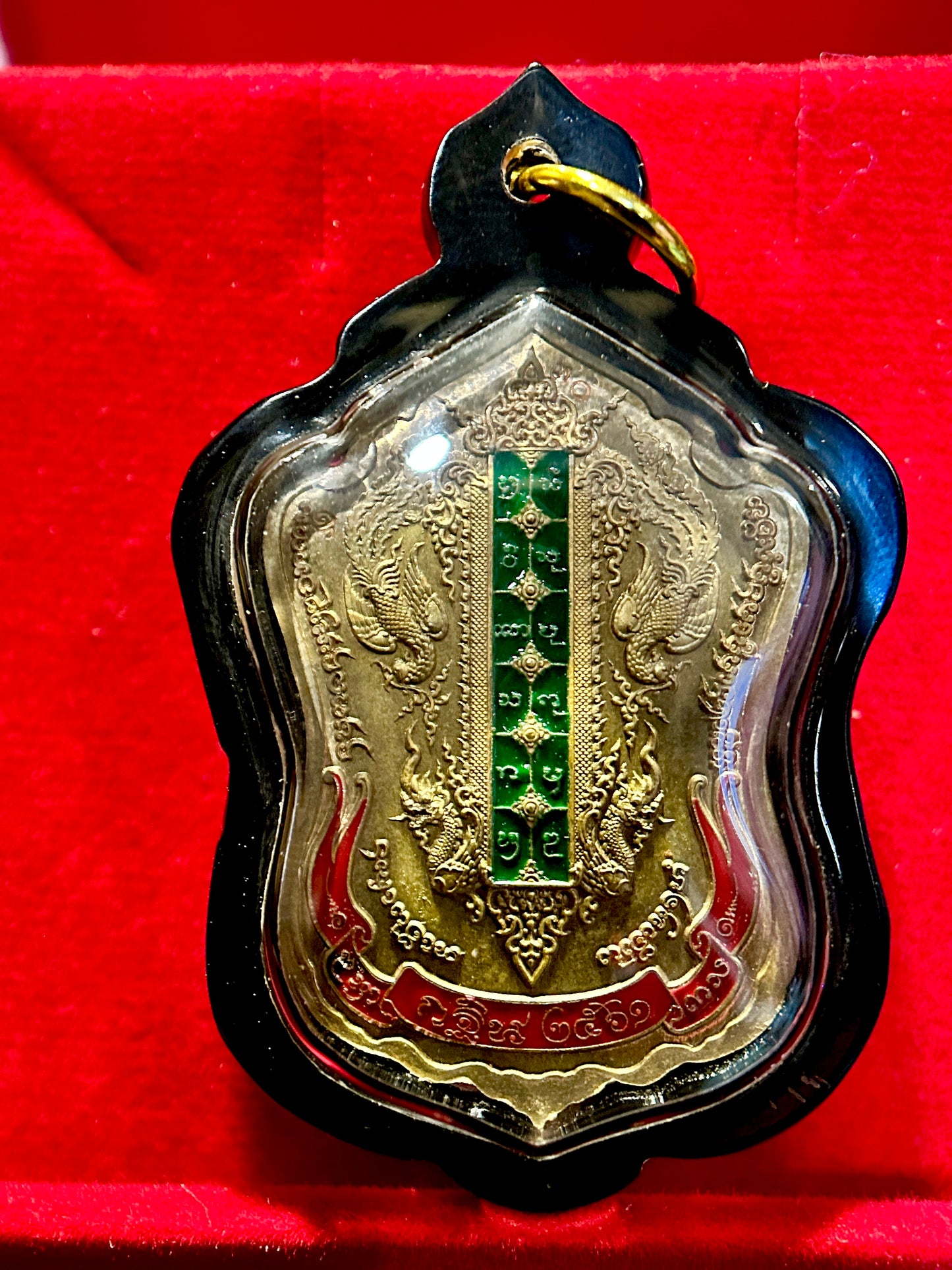 Tao Wessuwan & Rahu Guardian Amulet with Emerald Yantra Column