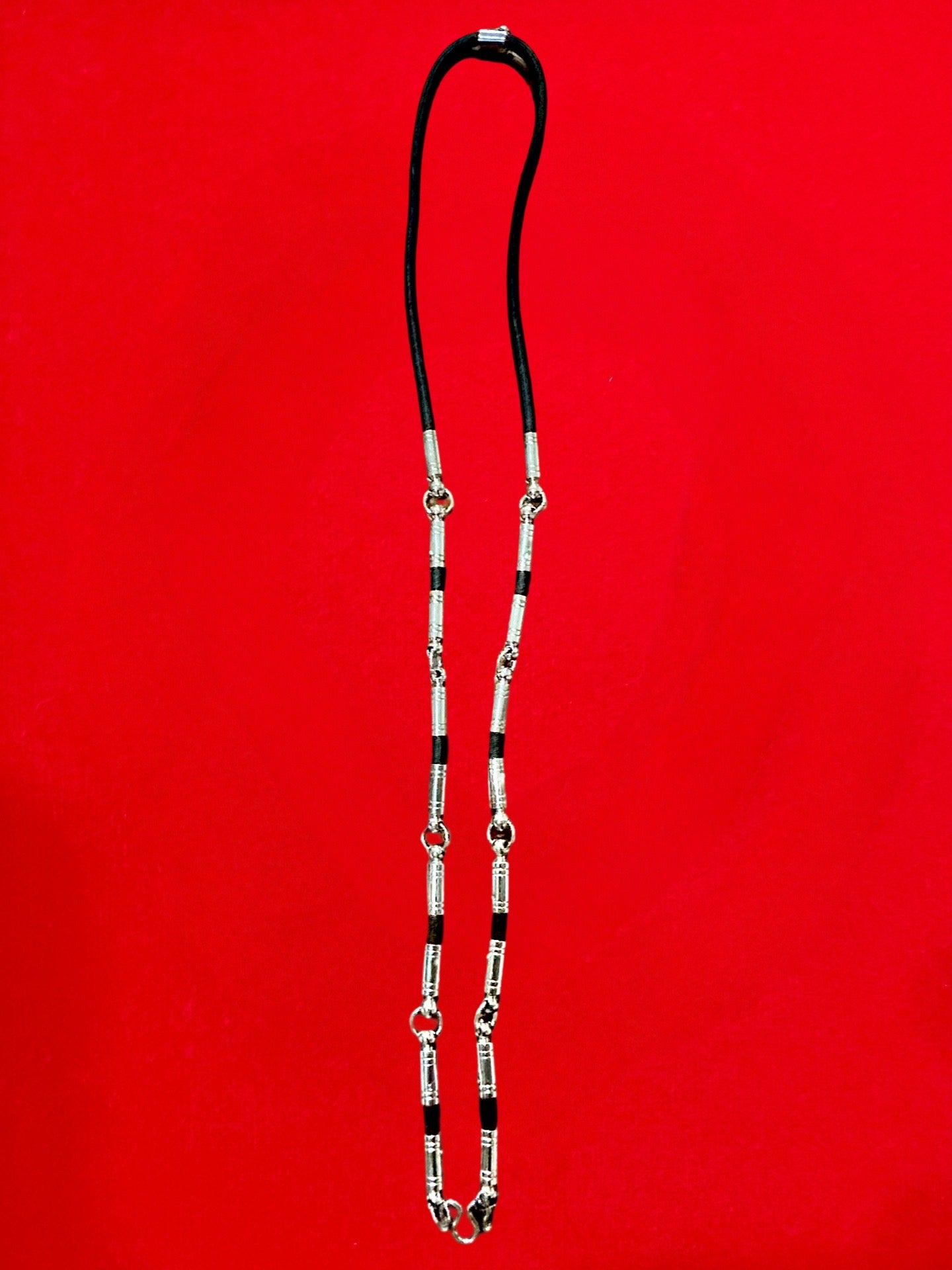 10-Amulet Rope Necklace (Silver & Black Design)