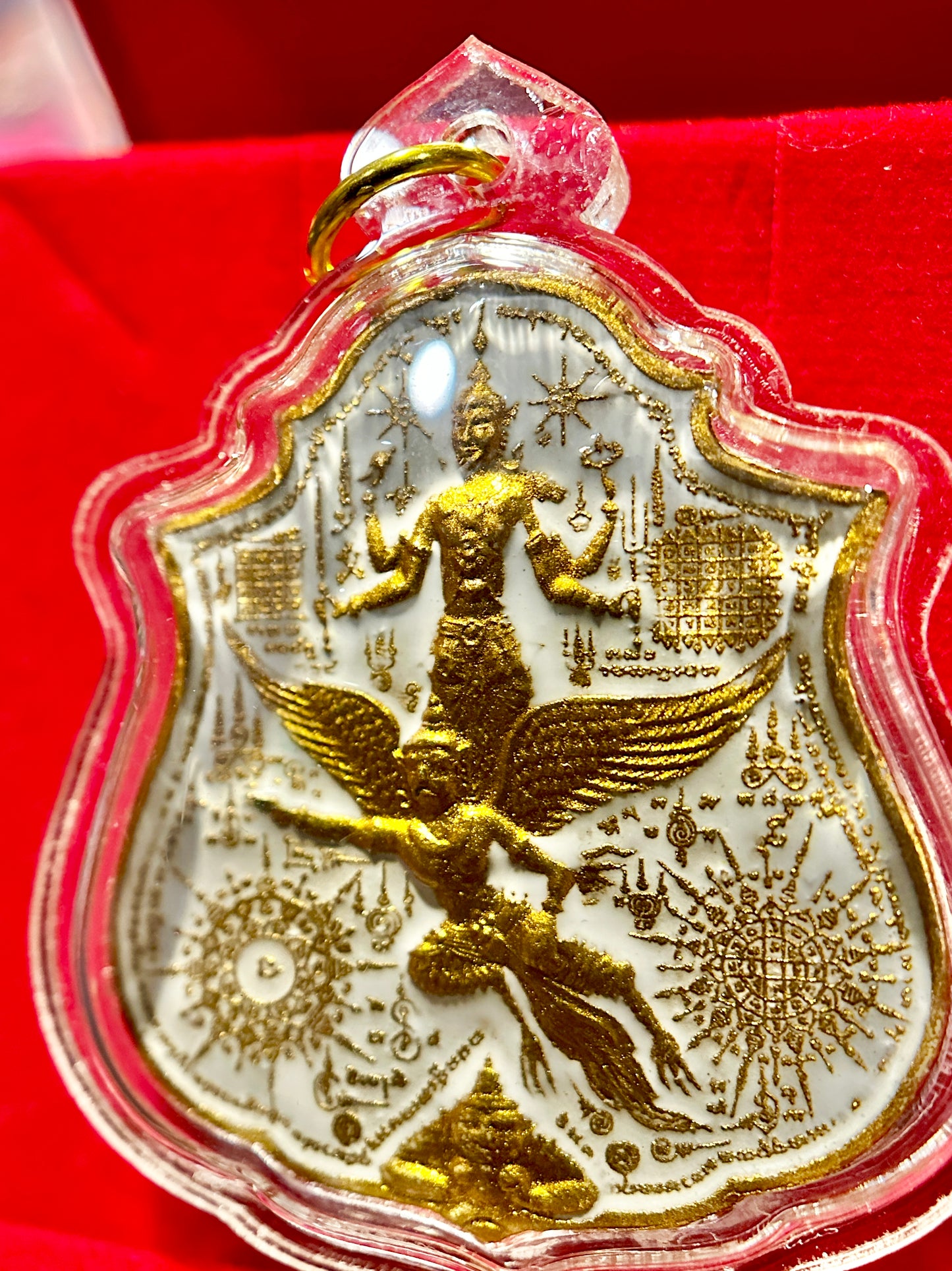 Phra Narai Riding Garuda & Erawan (White/Gold)