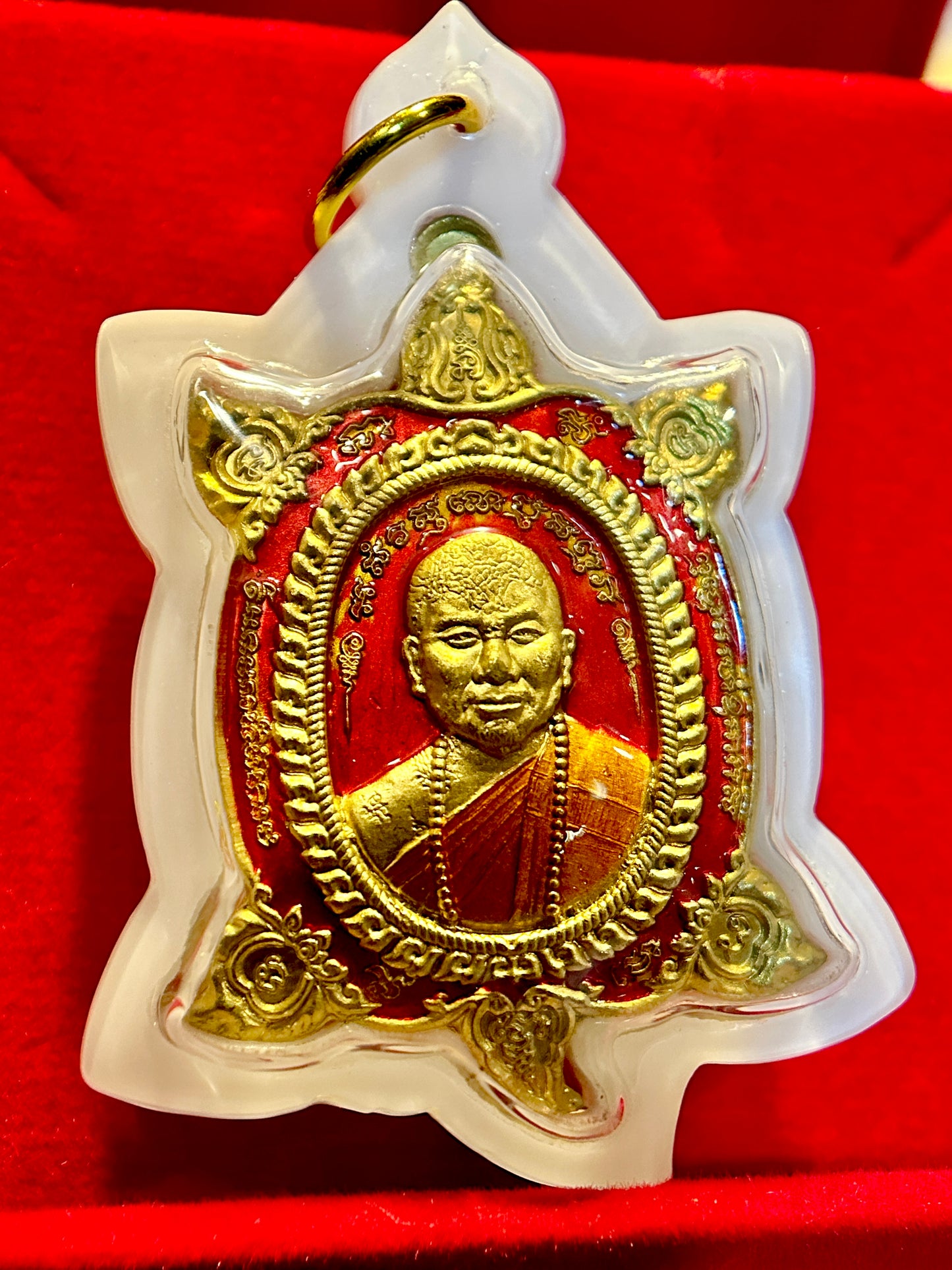 Luang Pu Udomsap Turtle  Amulet (Red/Gold)