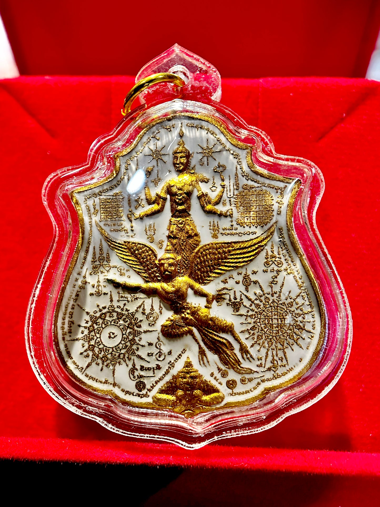 Phra Narai Riding Garuda & Erawan (White/Gold)