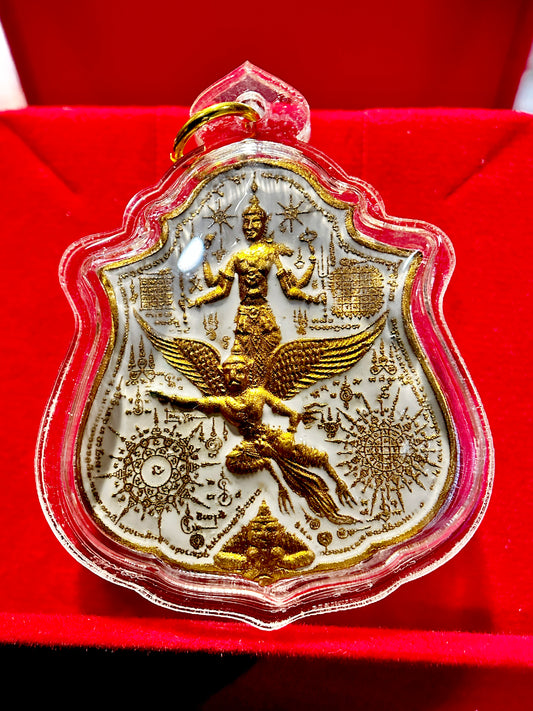 Phra Narai Riding Garuda & Erawan (White/Gold)