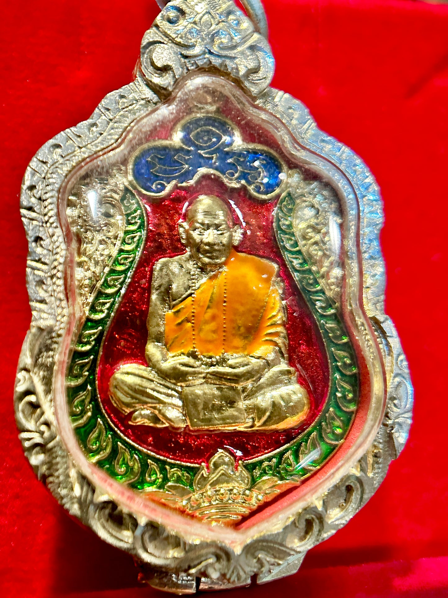 Luang Pu Maha Sila Meditation Amulet (Red, Green & Gold Edition)