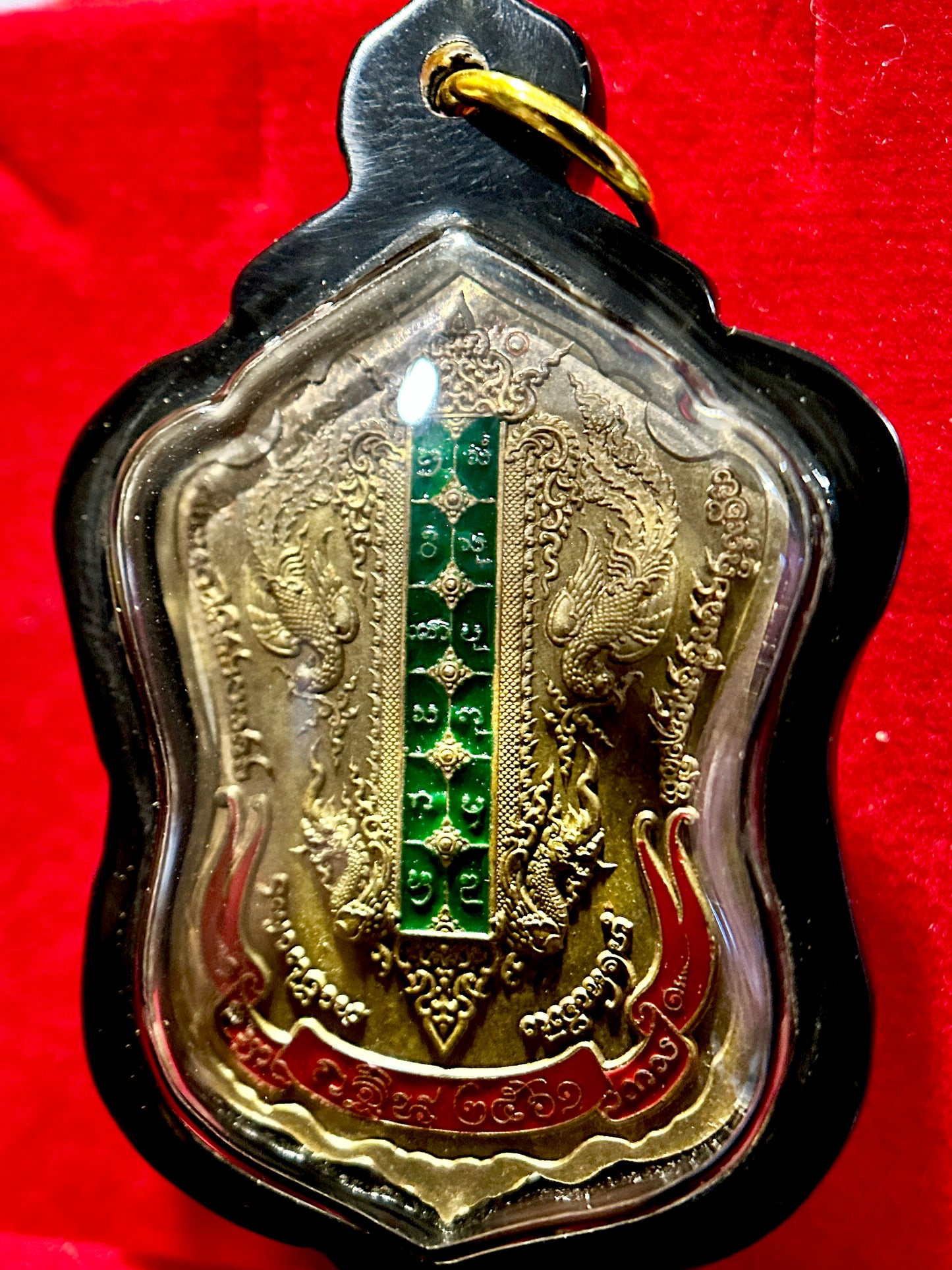 Tao Wessuwan & Rahu Guardian Amulet with Emerald Yantra Column