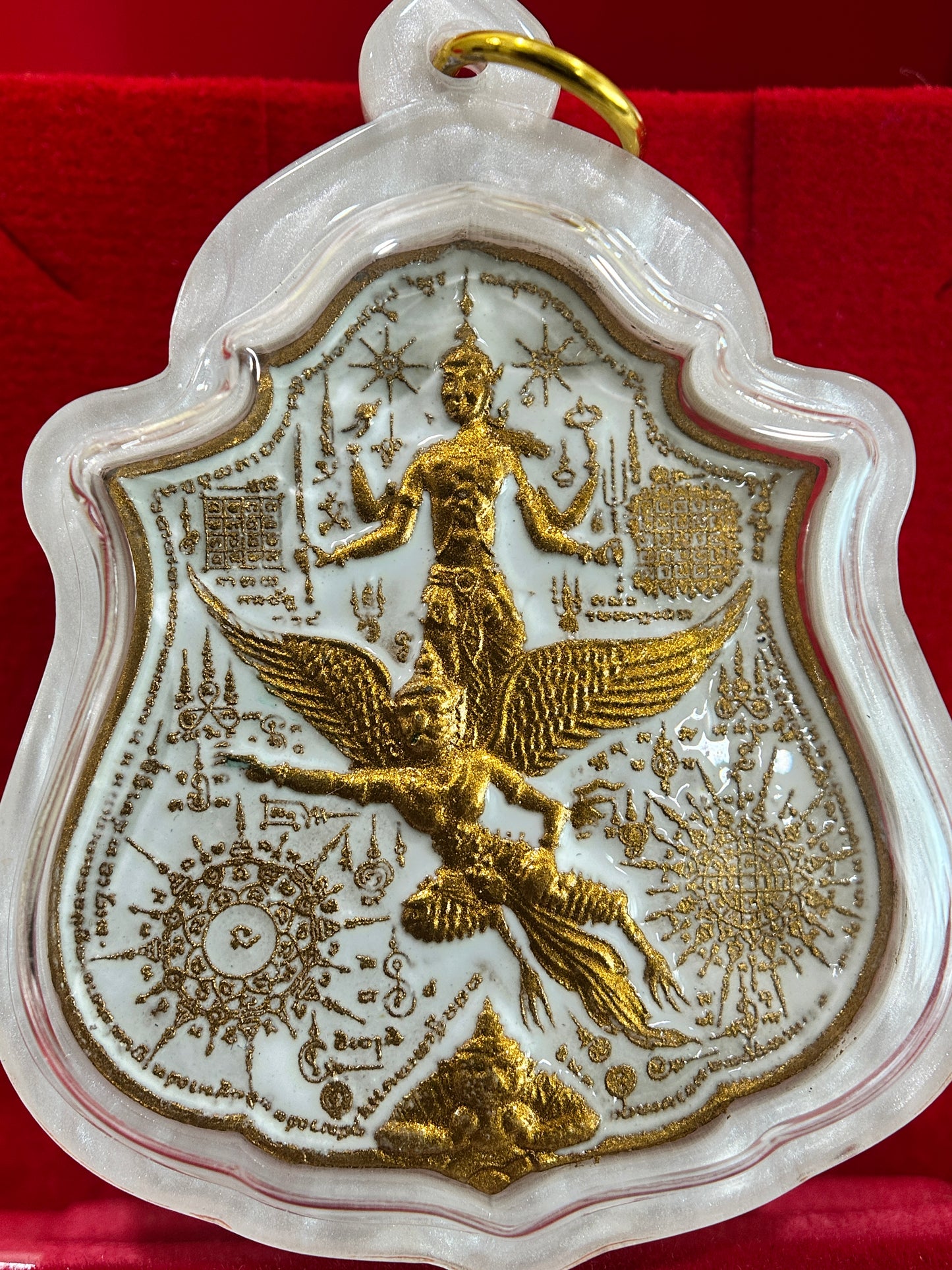 Phra Narai Riding Garuda & Erawan (White/Gold)