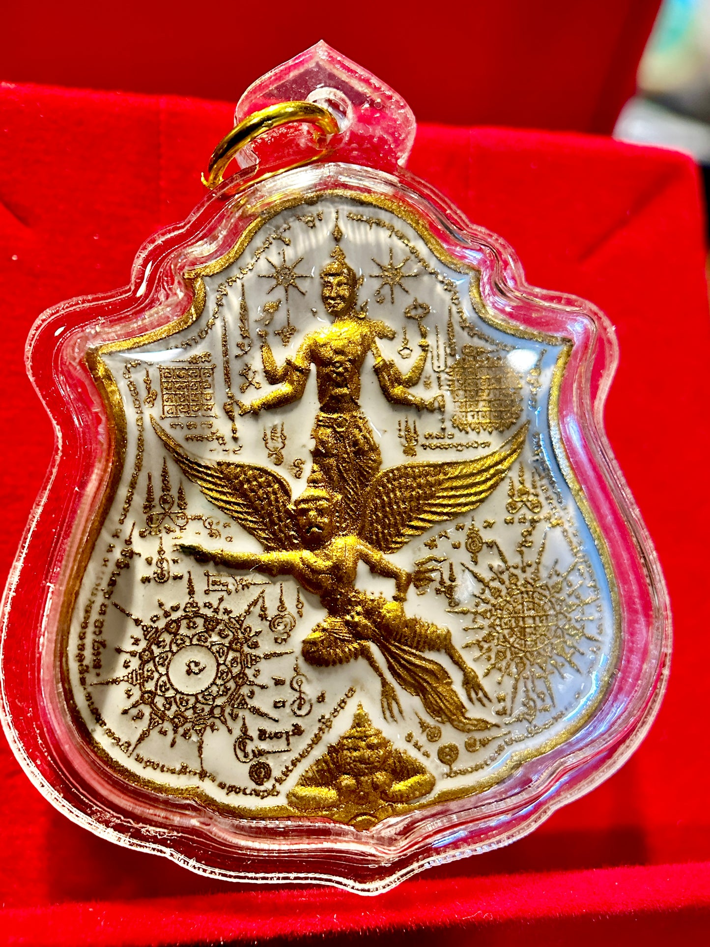 Phra Narai Riding Garuda & Erawan (White/Gold)