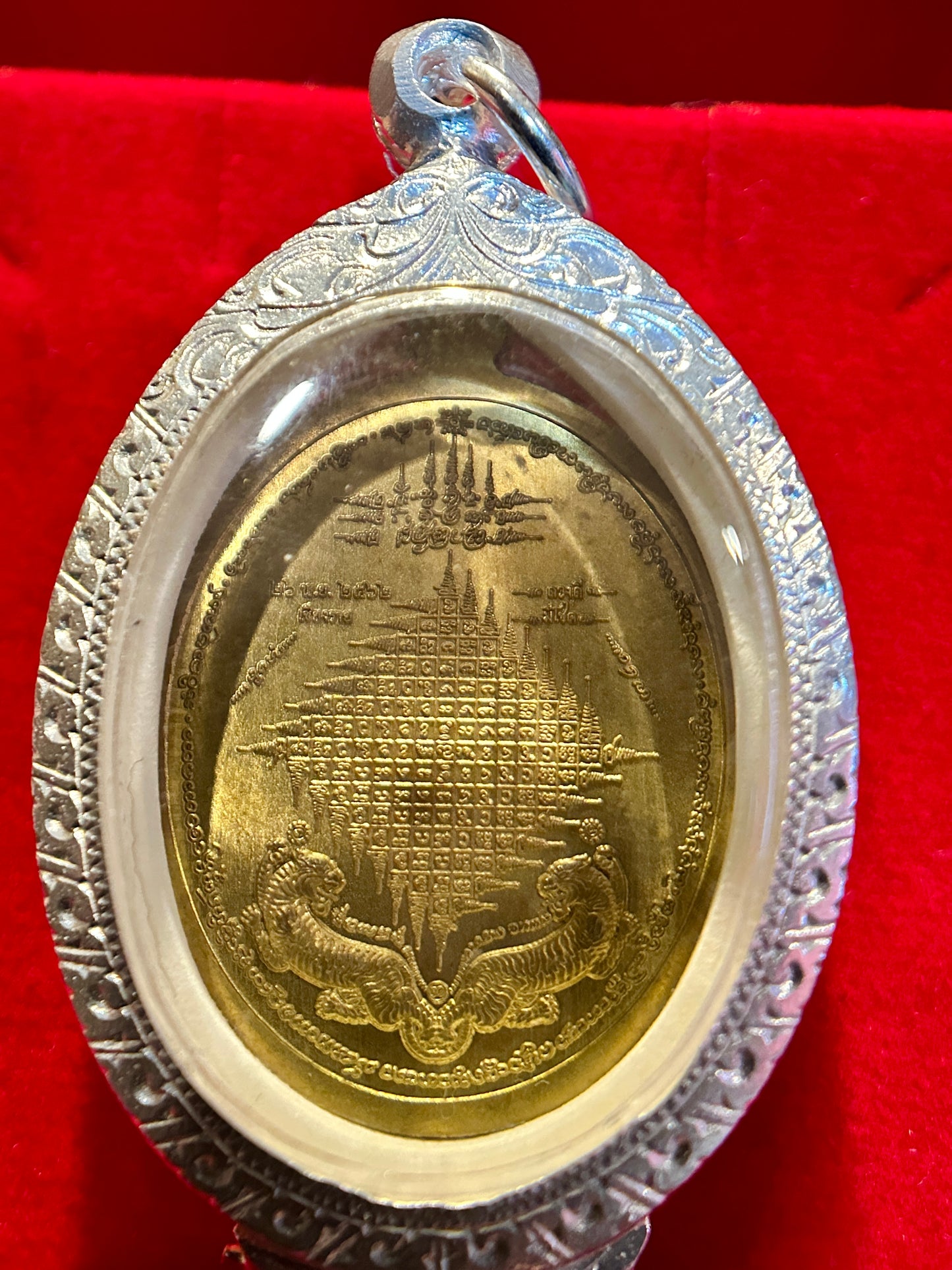 Lersi Tiger Head & Yantra Grid (Antique Gold - Silver Case)