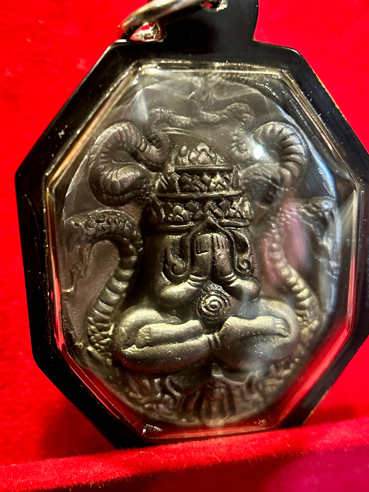Phra Pidta Naga & Hanuman Amulet (Stone Finish / Black Case)