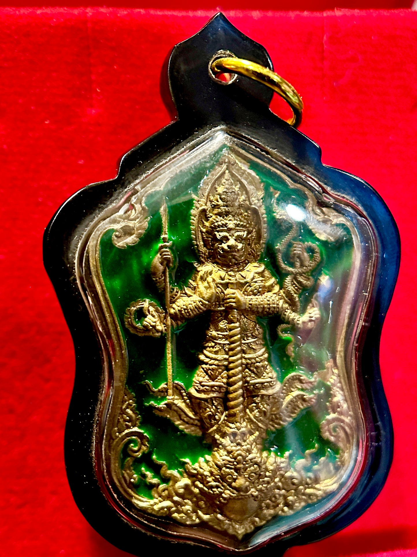 Tao Wessuwan & Rahu Guardian Amulet with Emerald Yantra Column