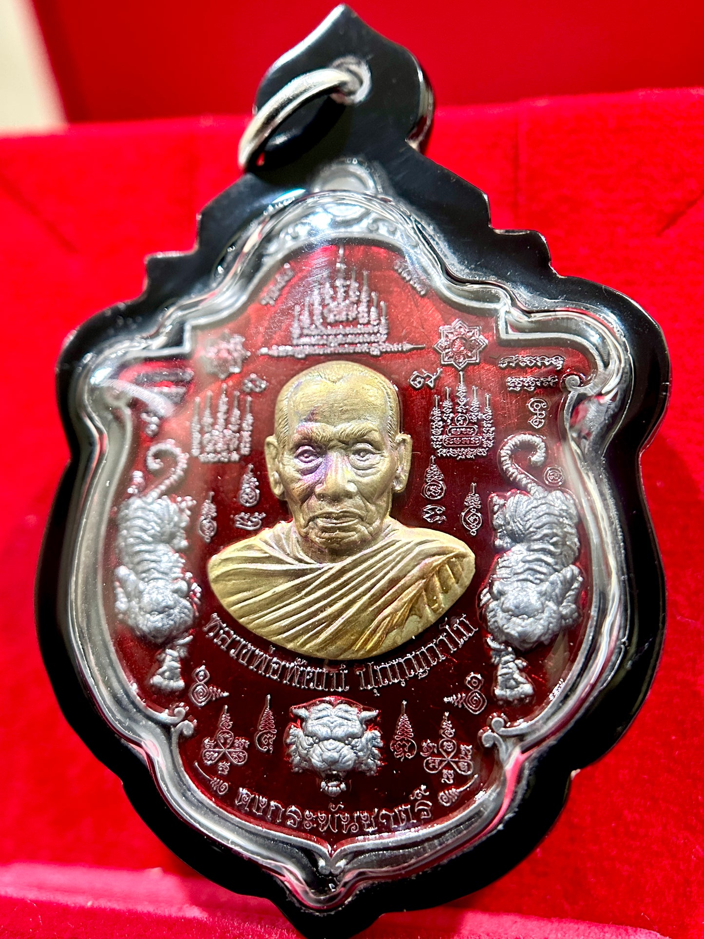 Luang Phor Phat Tiger Power Amulet (Maroon & Silver)