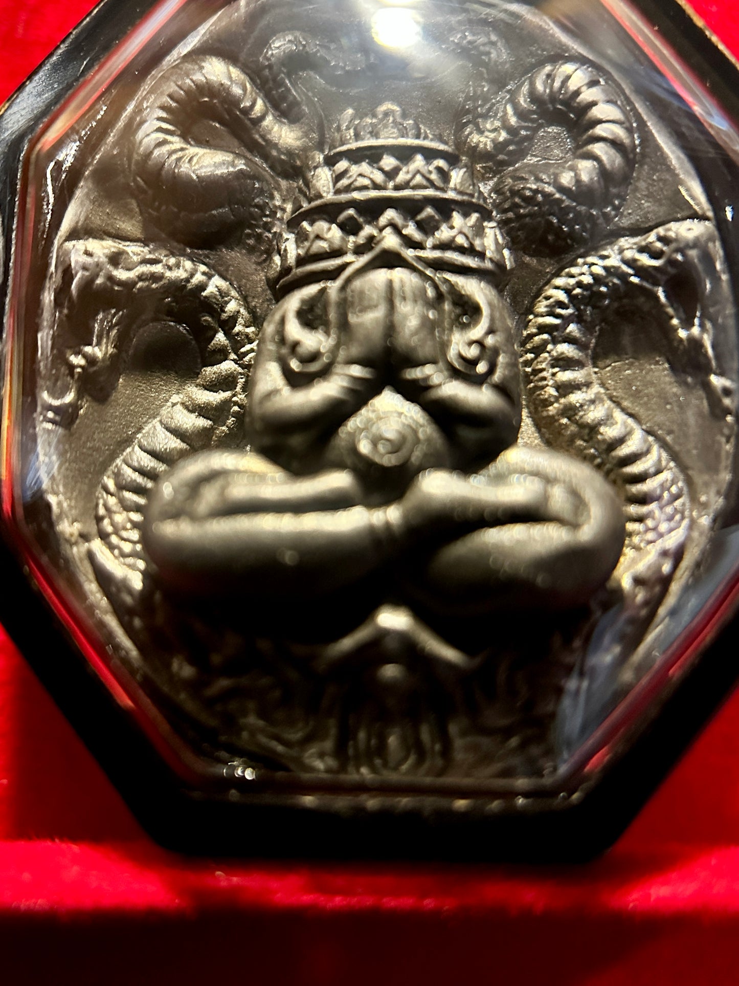 Phra Pidta Naga & Hanuman Amulet (Stone Finish / Black Case)