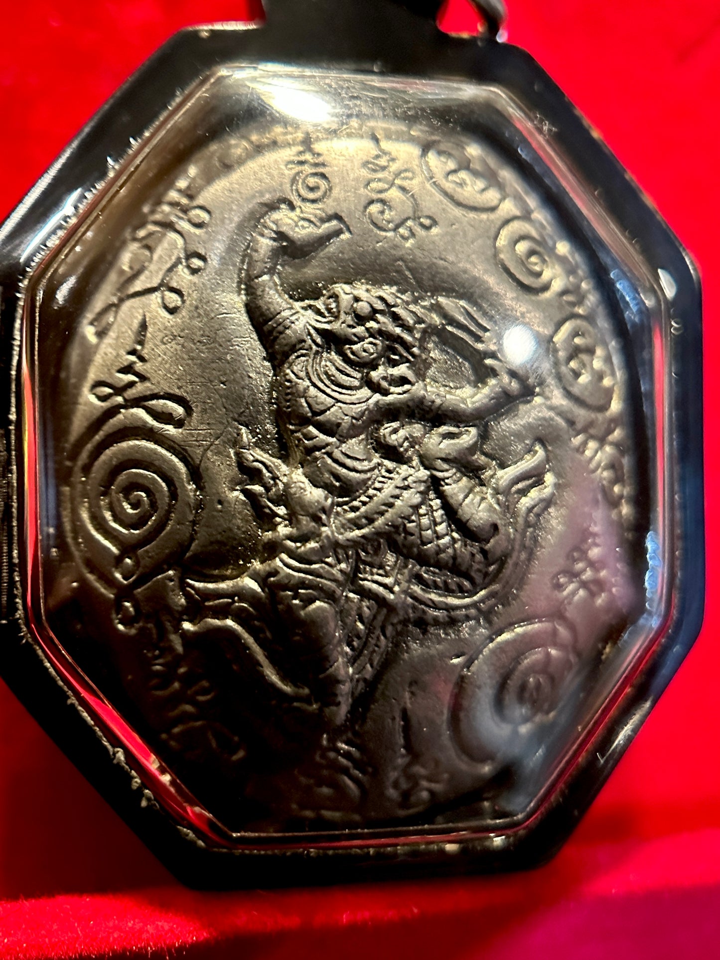 Phra Pidta Naga & Hanuman Amulet (Stone Finish / Black Case)