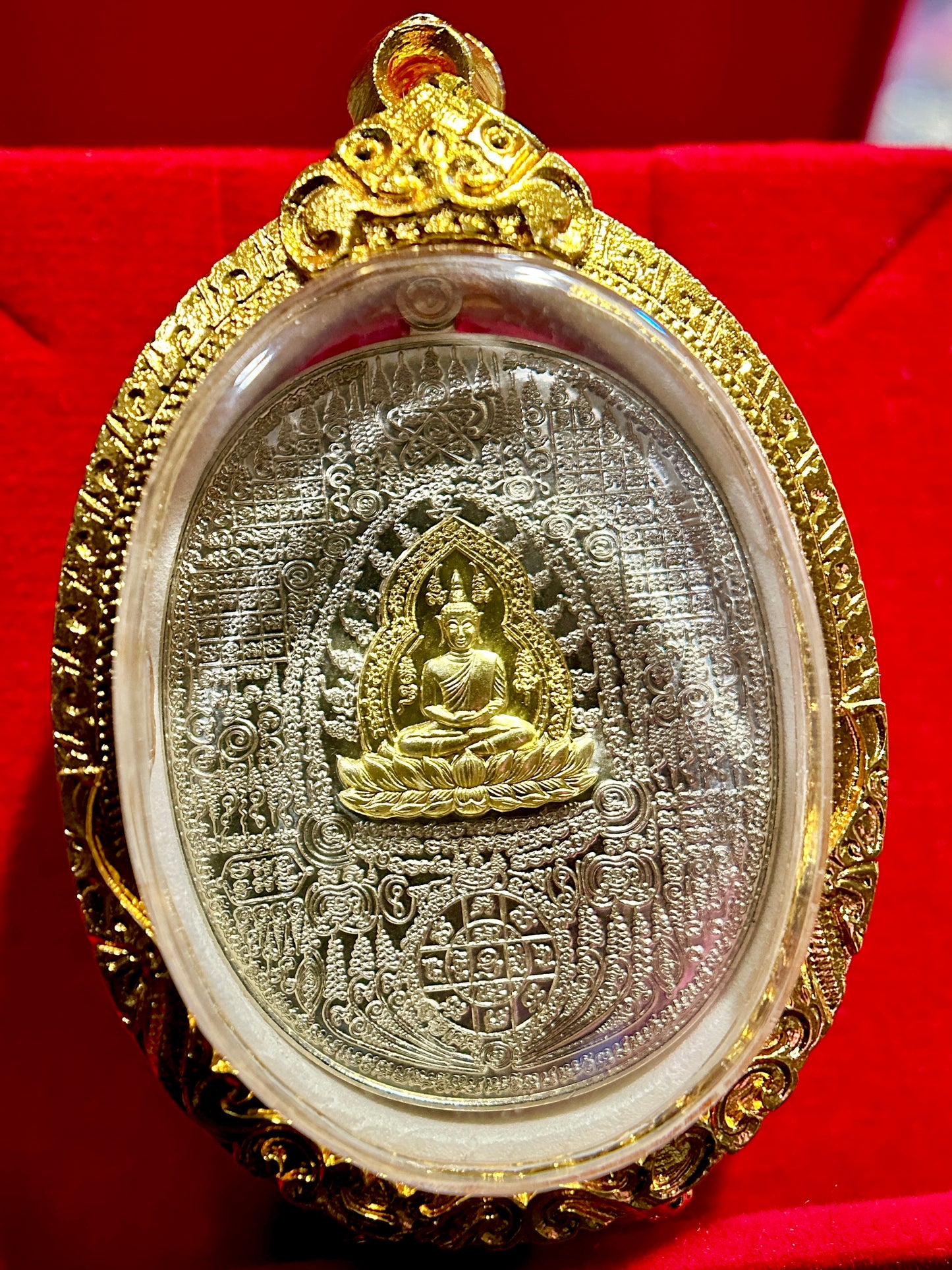 Phra Buddha on Lotus & Naga Guardian - Yantra Amulet