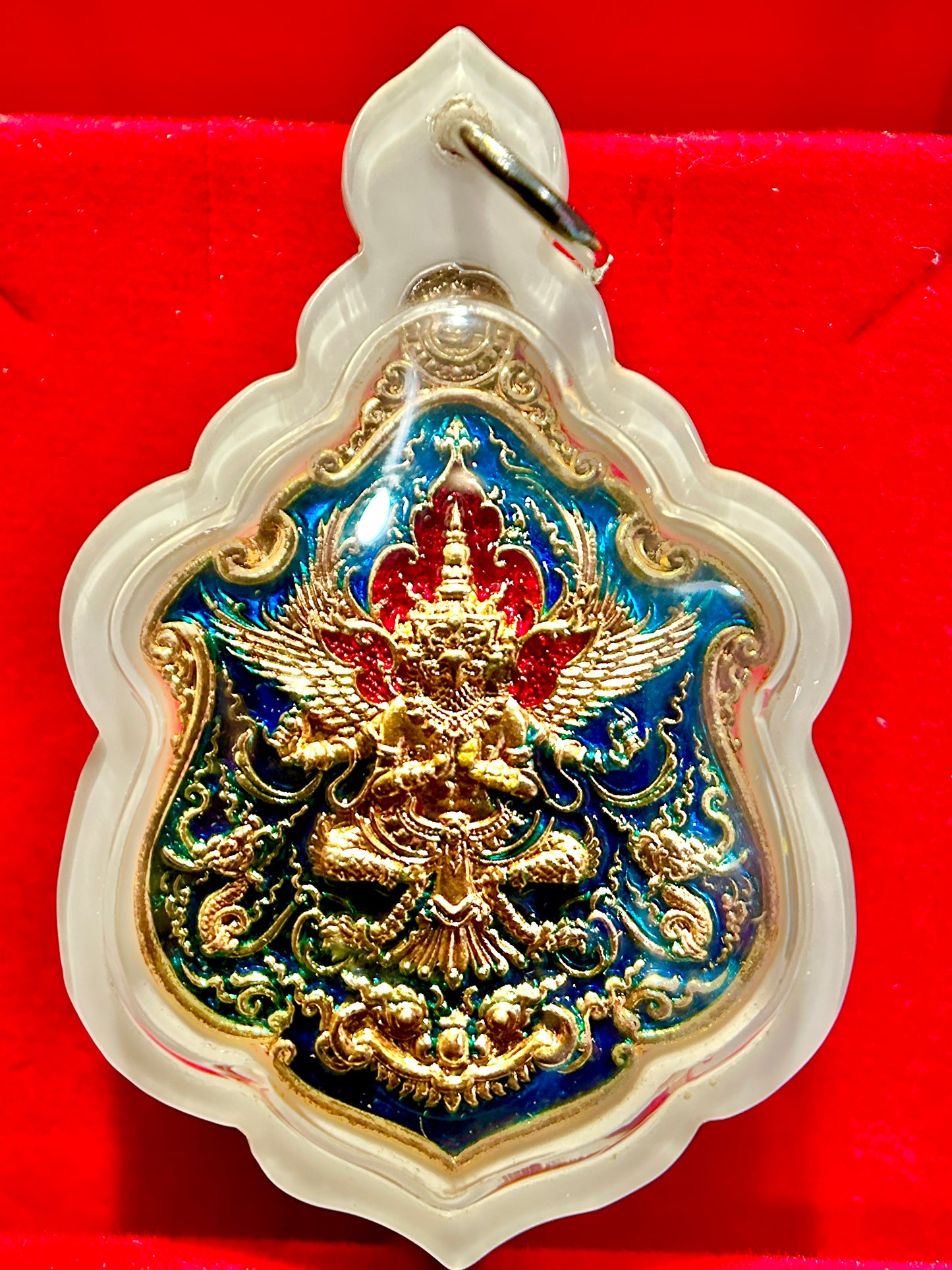 Garuda & Rahu Royal Crest Amulet (Blue/Red/Gold Edition)
