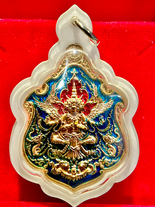 Garuda & Rahu Royal Crest Amulet (Blue/Red/Gold Edition)