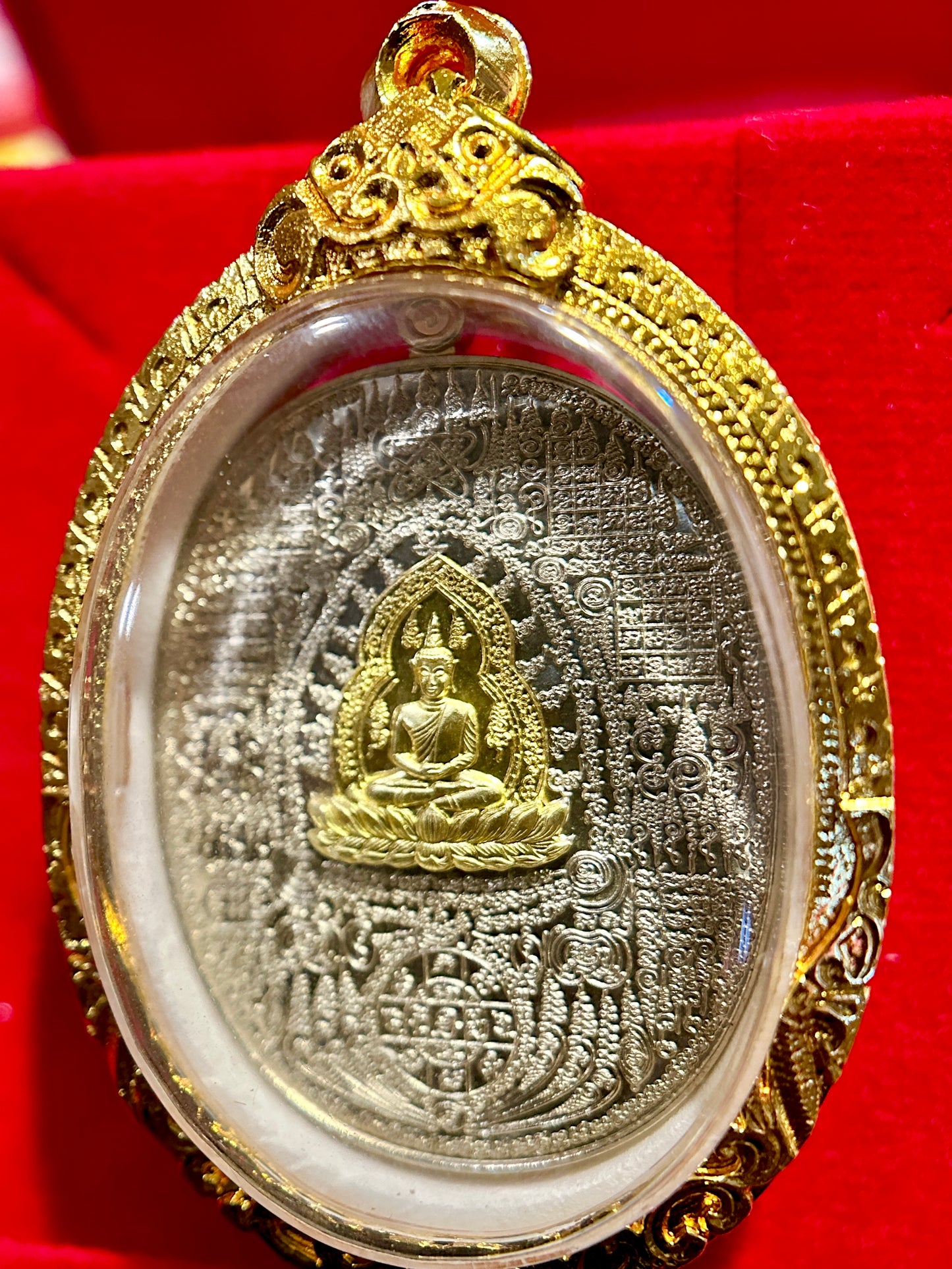 Phra Buddha on Lotus & Naga Guardian - Yantra Amulet