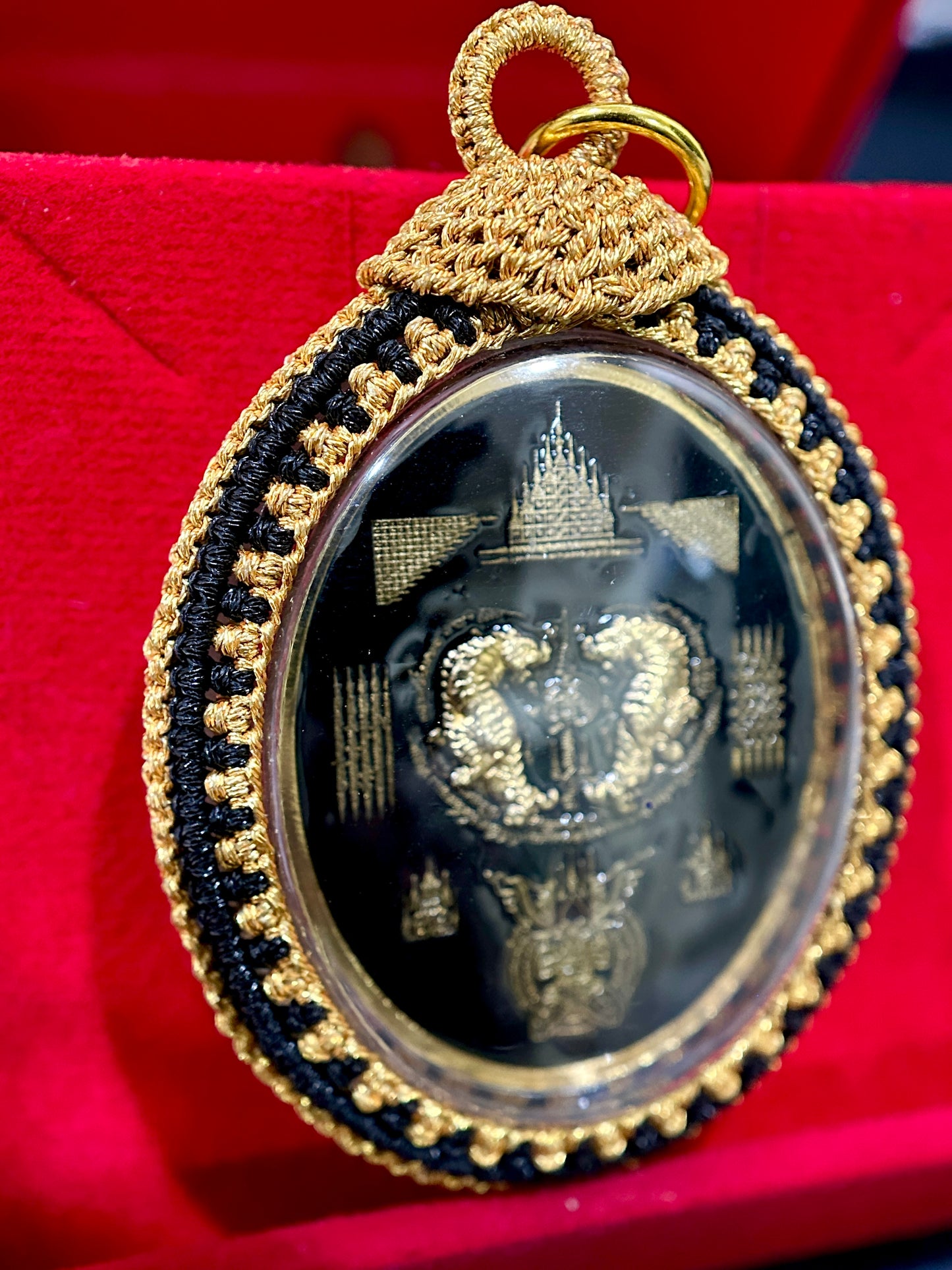 Nai Khanom Tom Signature Amulet (Black & Gold Woven Case)
