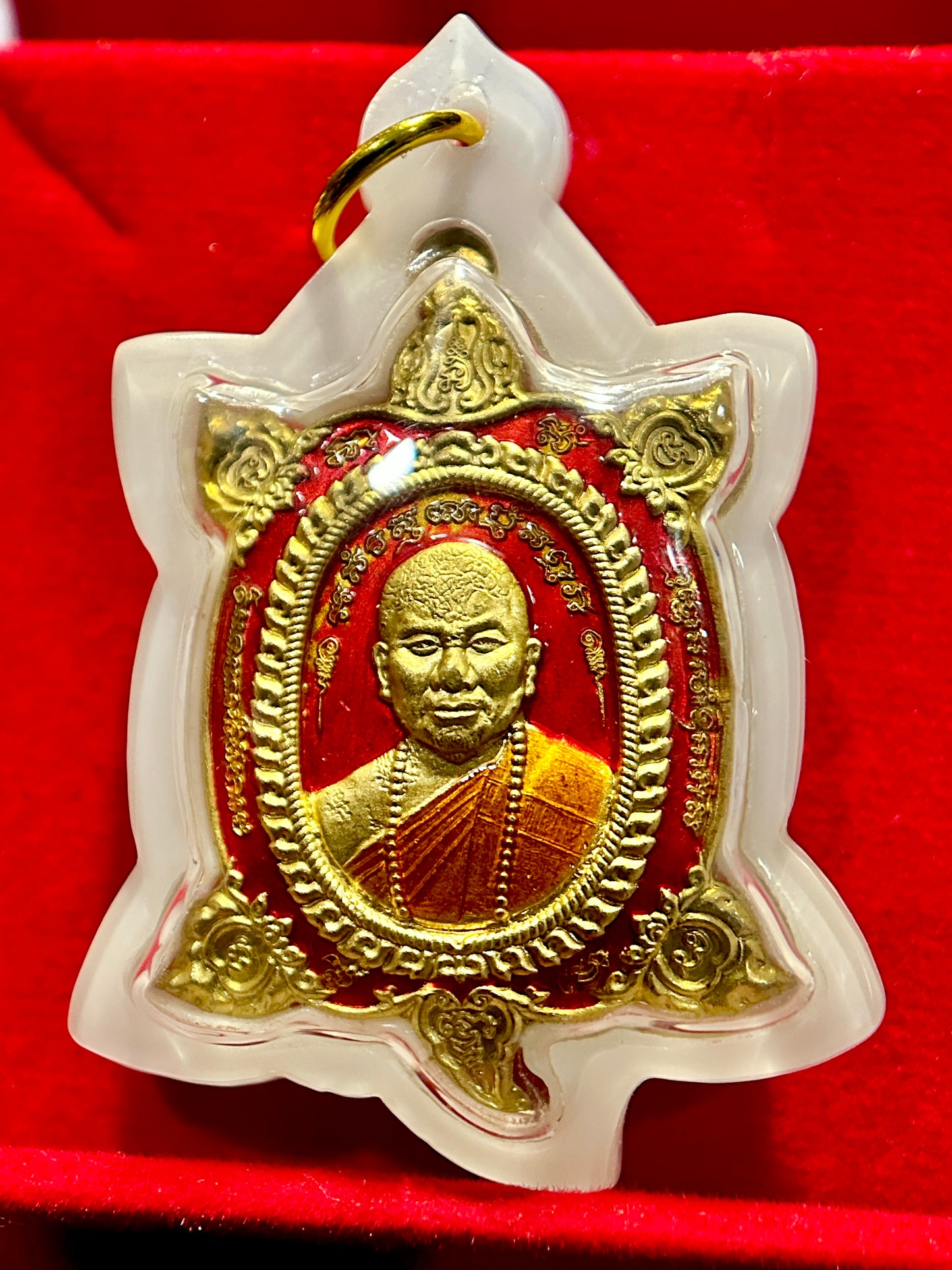 Luang Pu Udomsap Turtle  Amulet (Red/Gold)