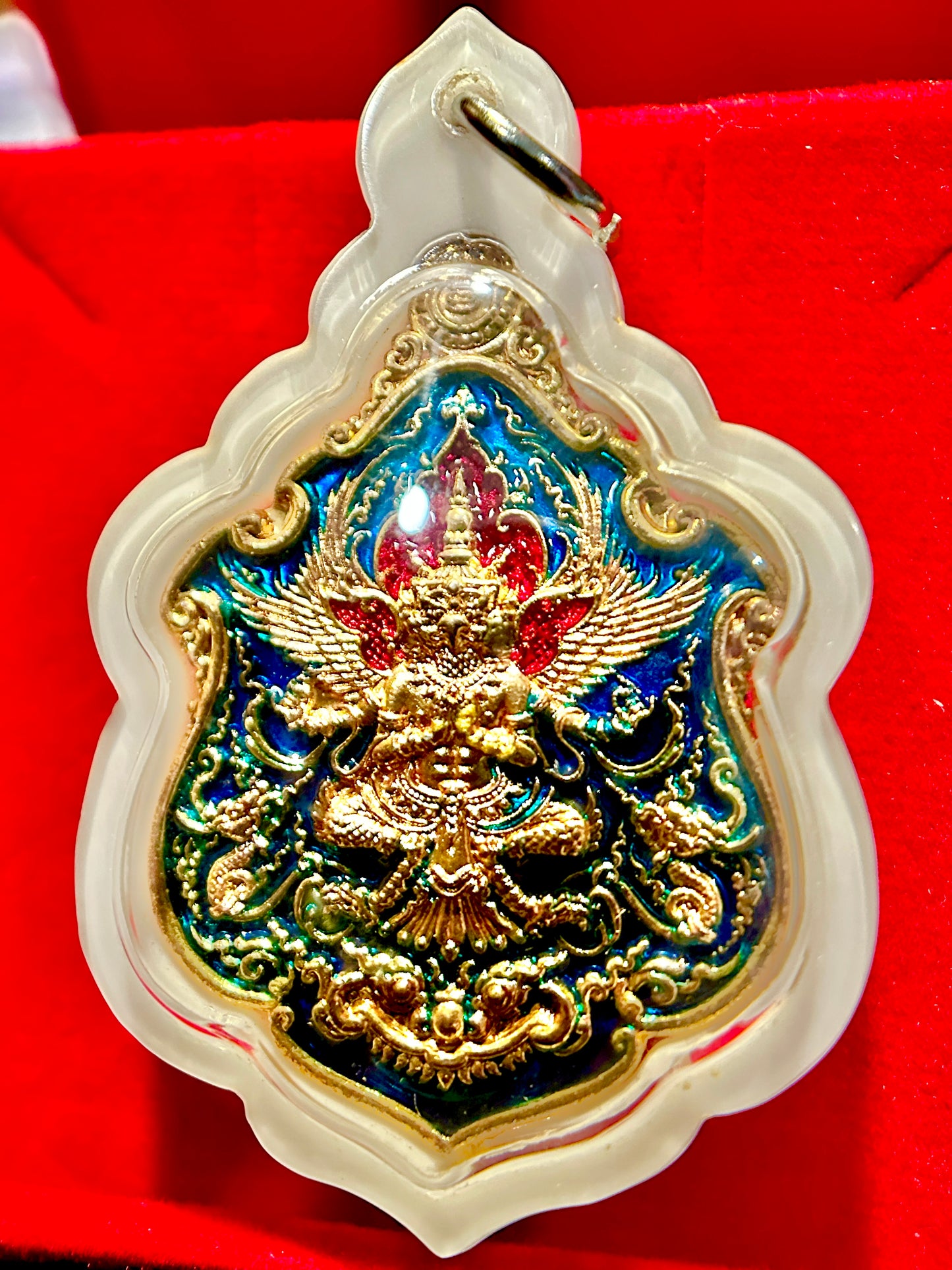 Garuda & Rahu Royal Crest Amulet (Blue/Red/Gold Edition)