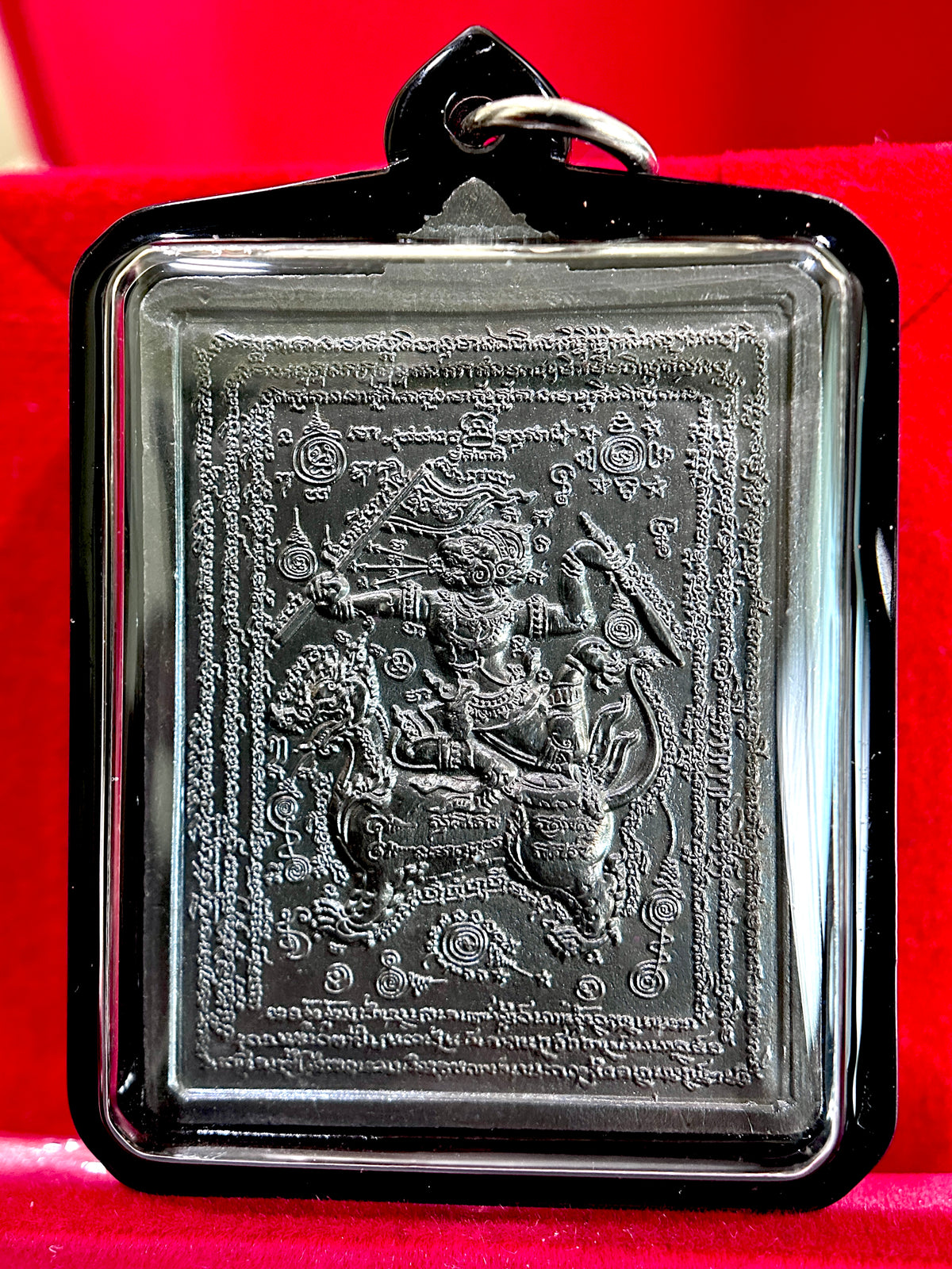 Hanuman, Monk & Elephant Amulet (Dark Steel – Black Case)