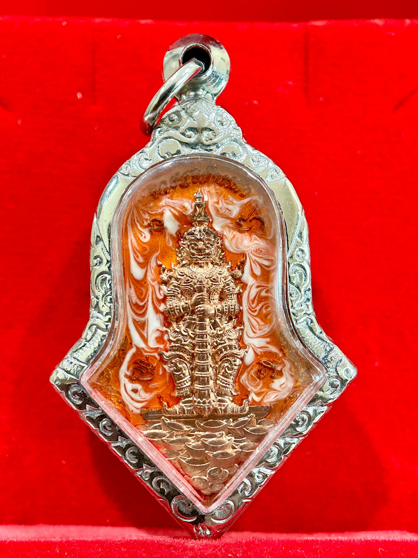 Tao Wessuwan Fortune Guardian & Luang Phor Phat Blessing Amulet (Orange Smoke Edition)
