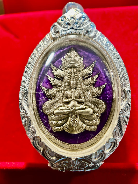 Buddha & Naga Amulet – Silver Temple Guardian