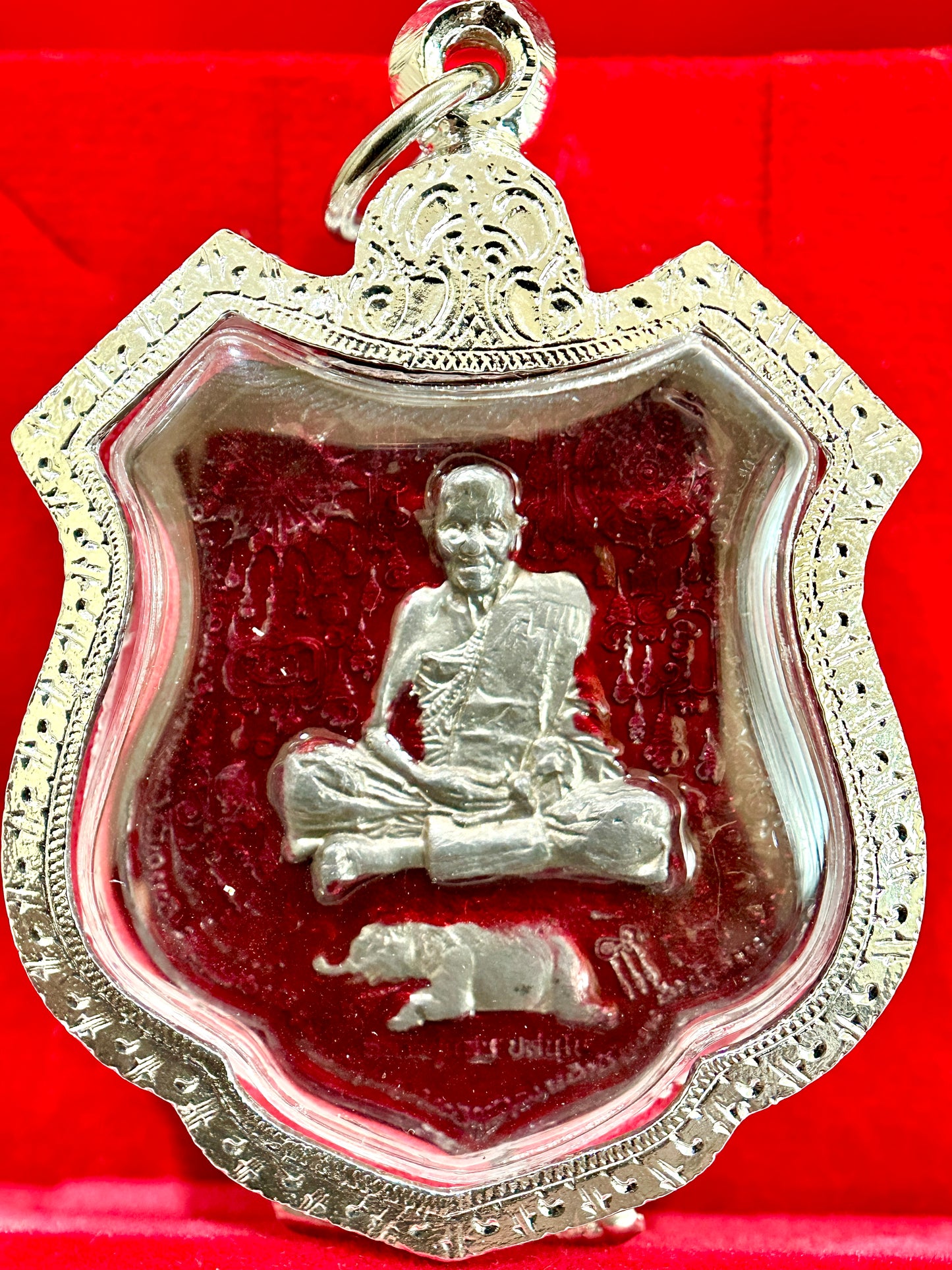 Sacred Elephant Amulet (Red & Silver)