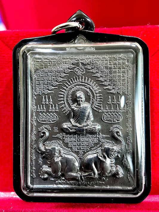 Hanuman, Monk & Elephant Amulet (Dark Steel – Black Case)