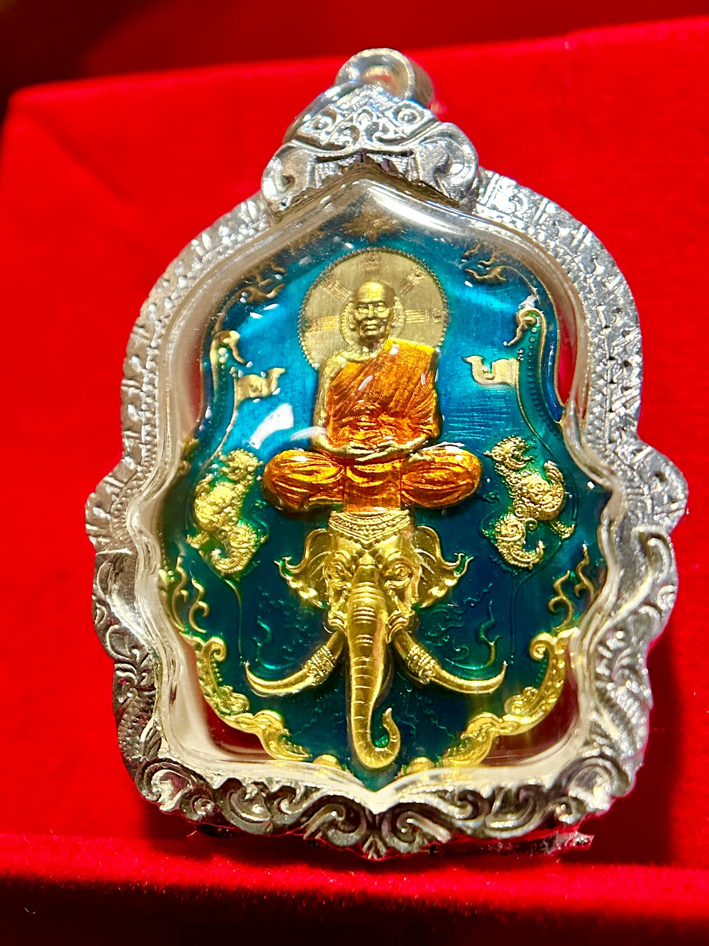 Luang Phor Phat Riding Erawan (Turquoise & Gold)