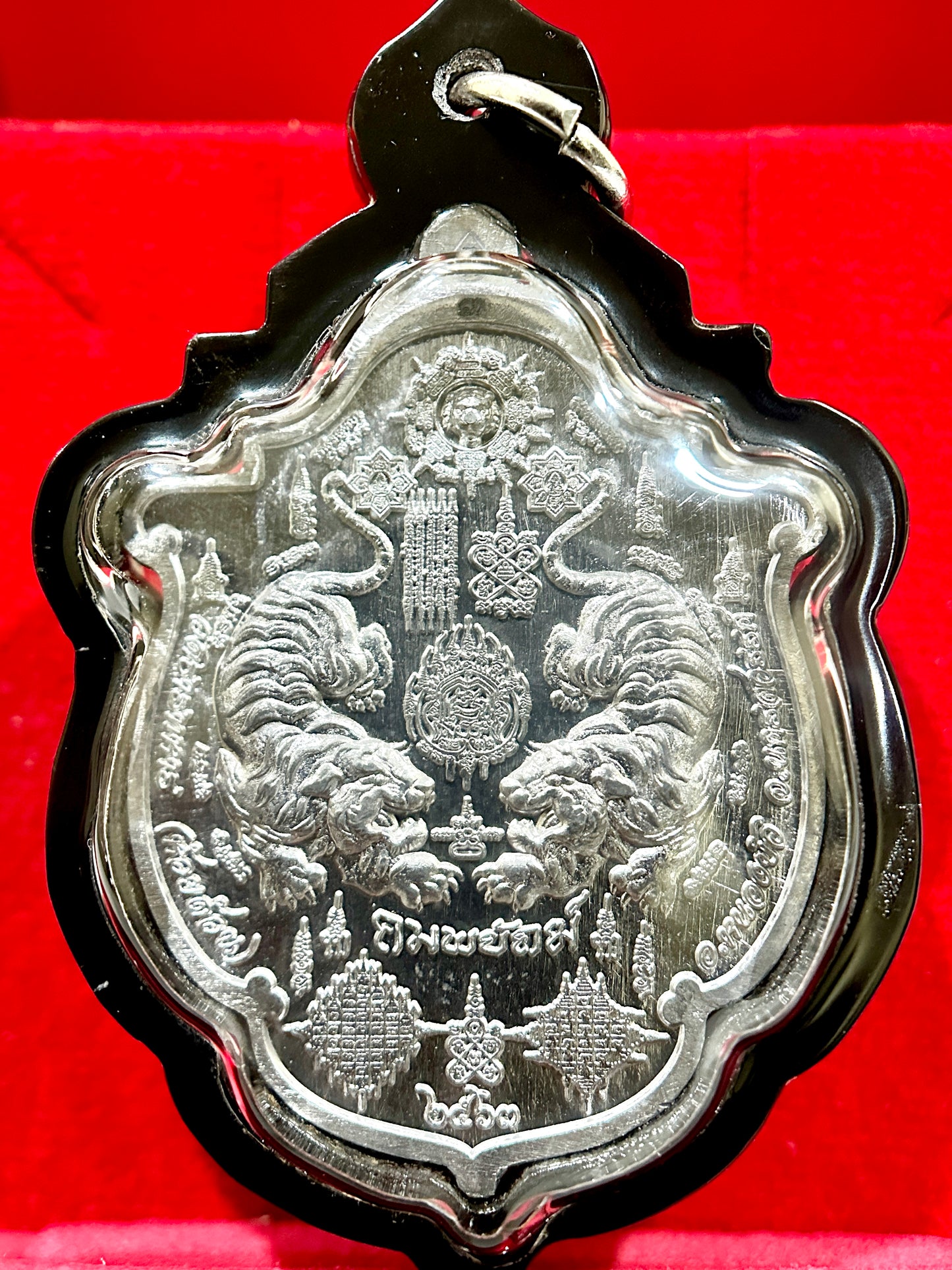 Luang Phor Phat Tiger Power Amulet (Maroon & Silver)