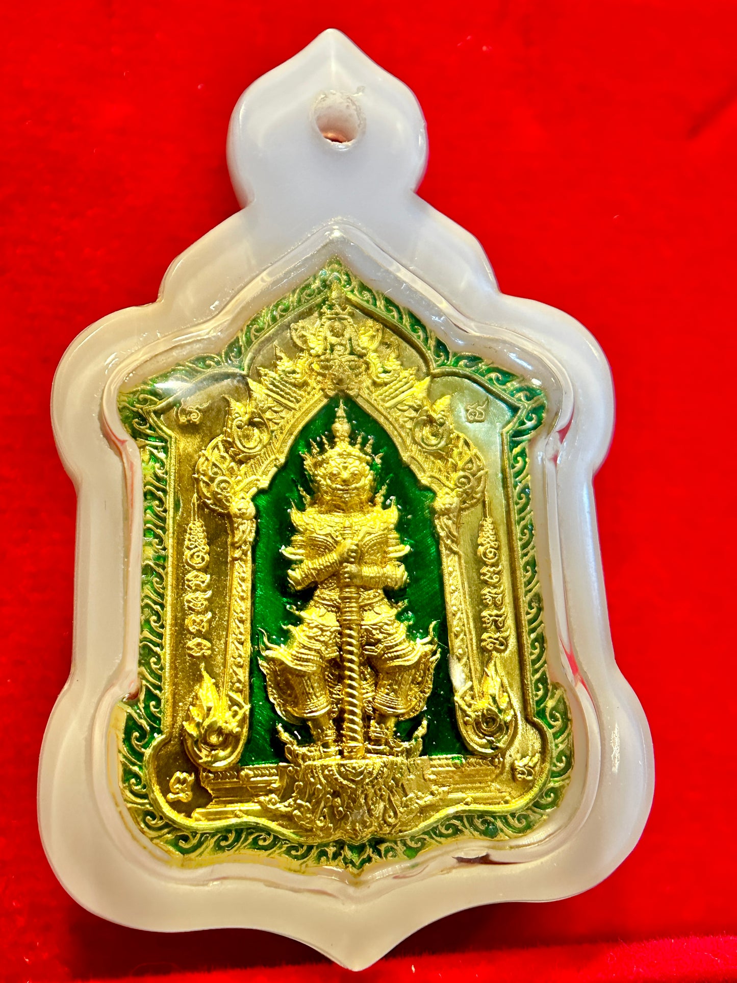 Divine Guardian & Monk Amulet (Green & Gold Edition – White Case)
