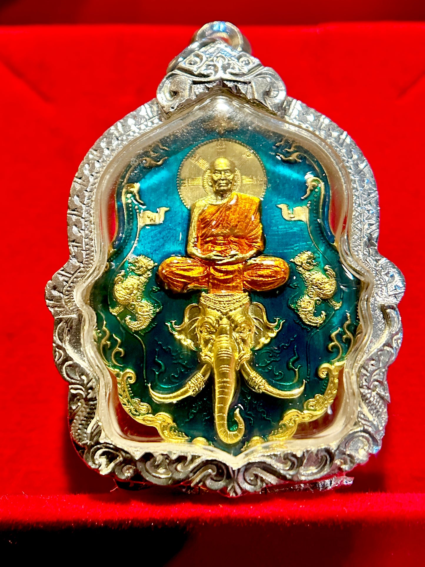 Luang Phor Phat Riding Erawan (Turquoise & Gold)