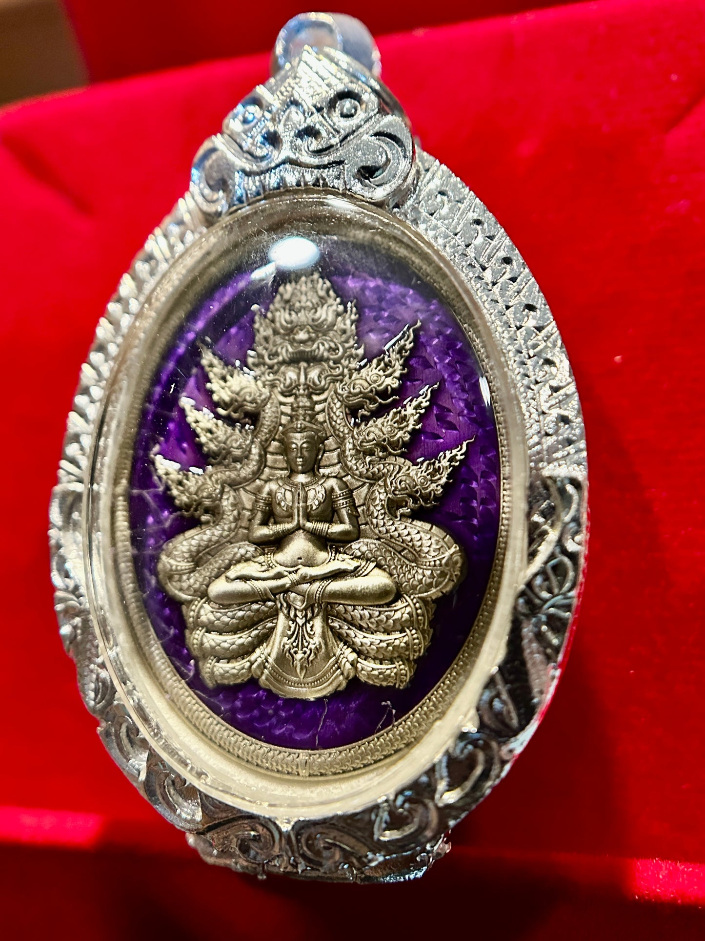 Buddha & Naga Amulet – Silver Temple Guardian