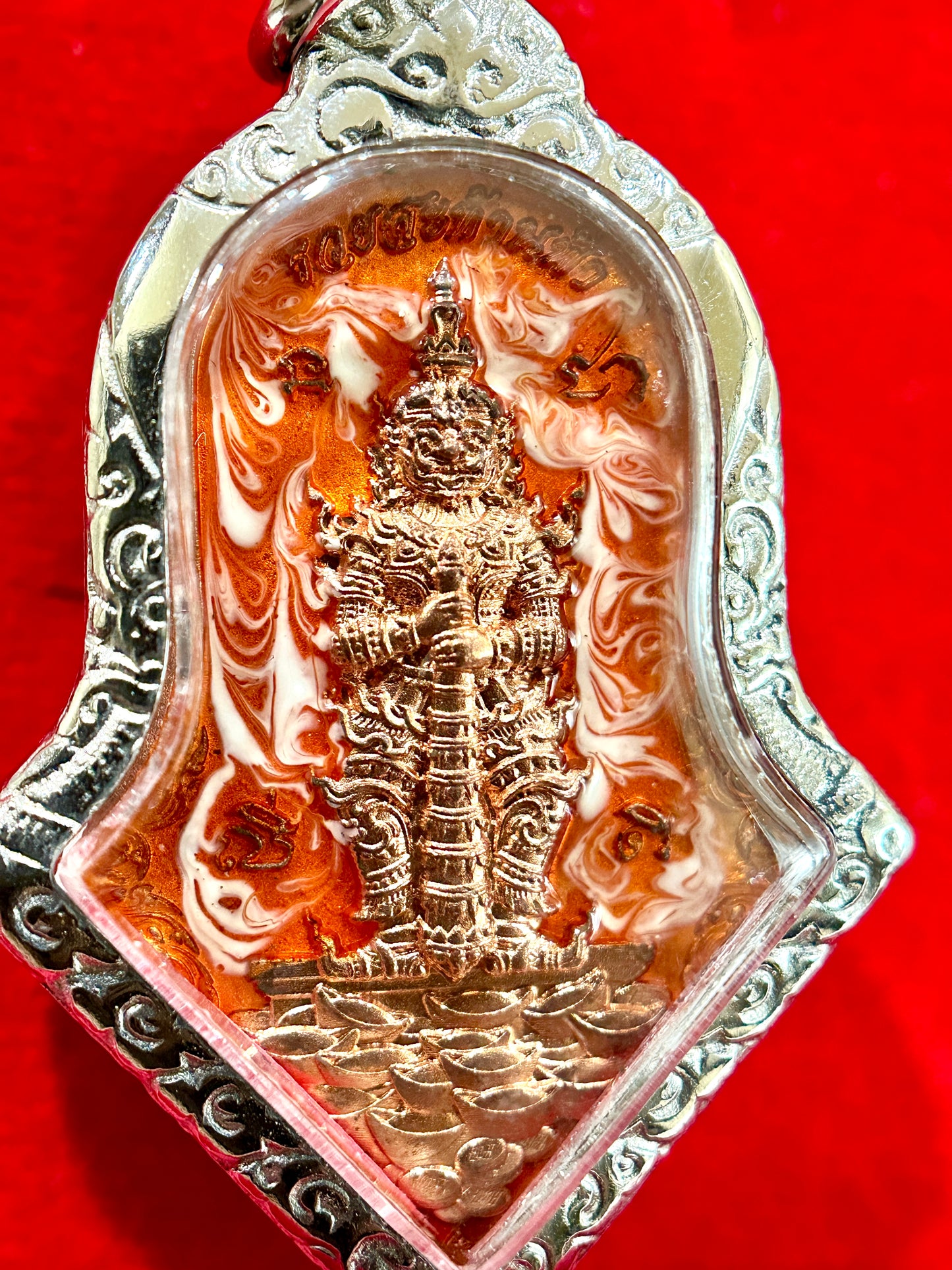 Tao Wessuwan Fortune Guardian & Luang Phor Phat Blessing Amulet (Orange Smoke Edition)