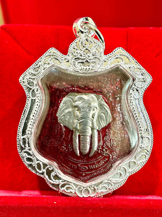 Sacred Elephant Amulet (Red & Silver)