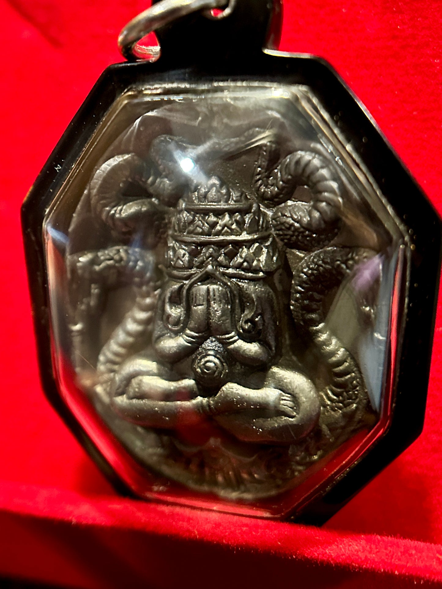 Phra Pidta Naga & Hanuman Amulet (Stone Finish / Black Case)