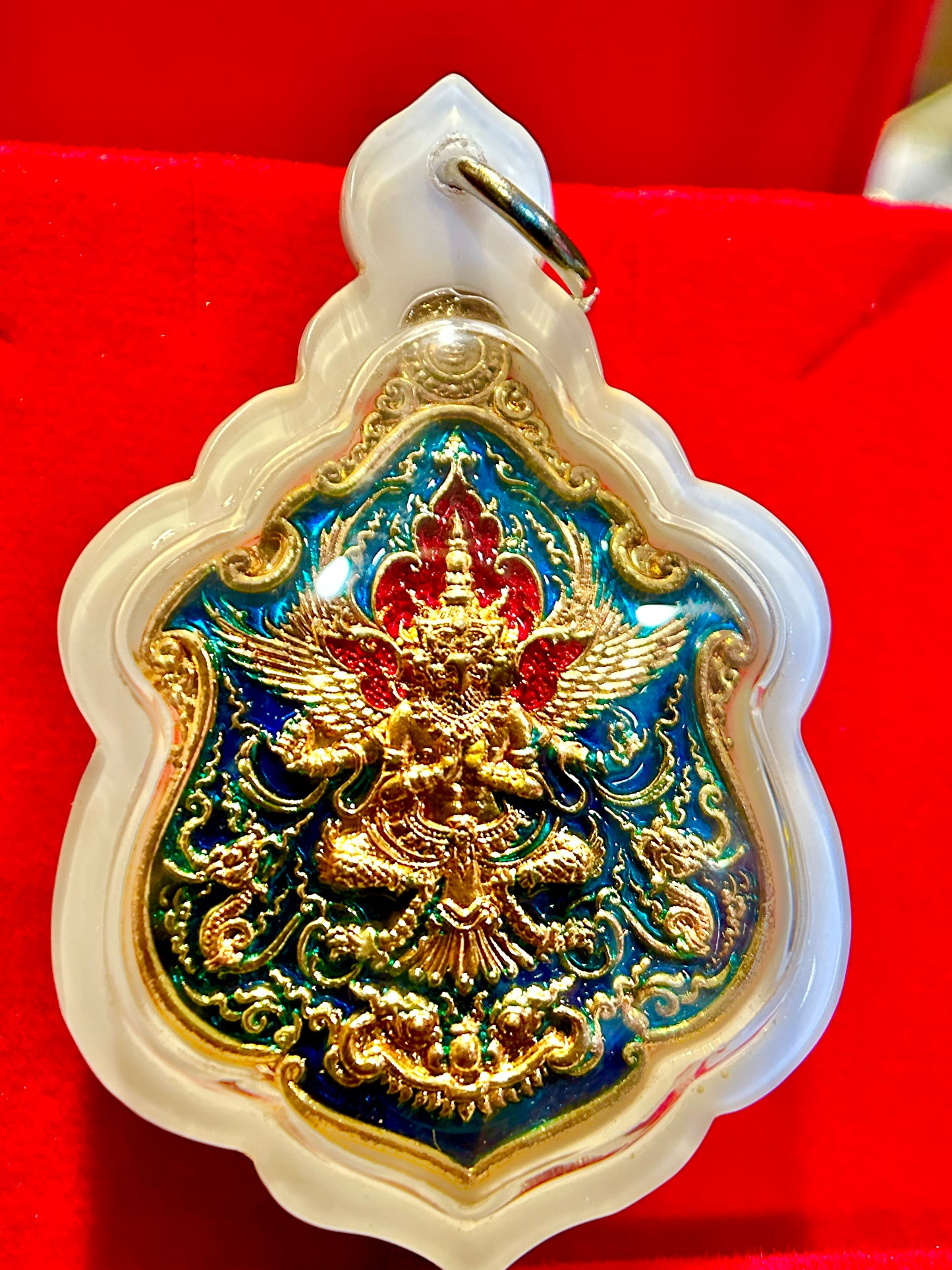 Garuda & Rahu Royal Crest Amulet (Blue/Red/Gold Edition)